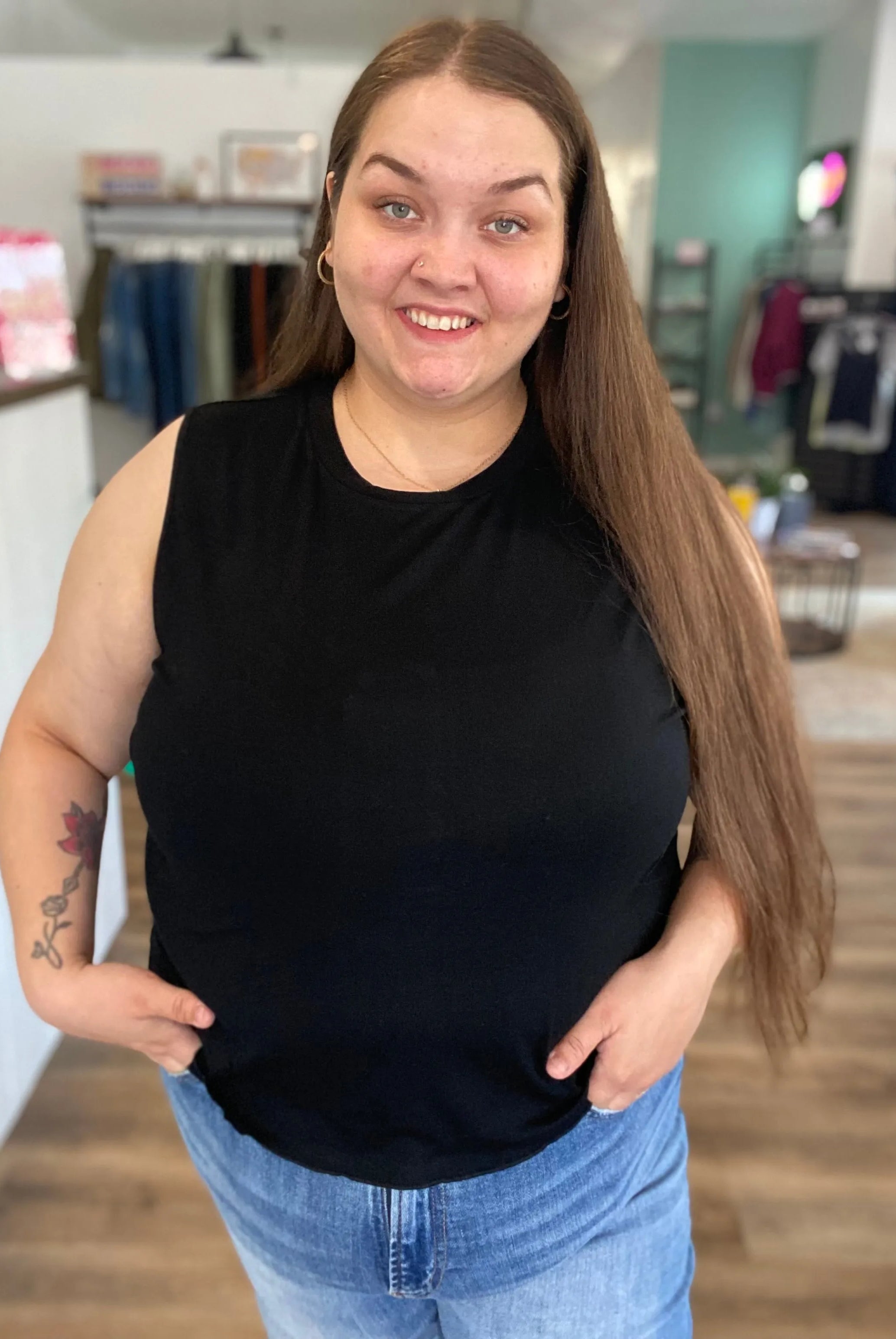 Shop Banks Lettuce Edge Hem Tank - Black- at Ruby Joy Boutique, a Women's Clothing Store in Pickerington, Ohio