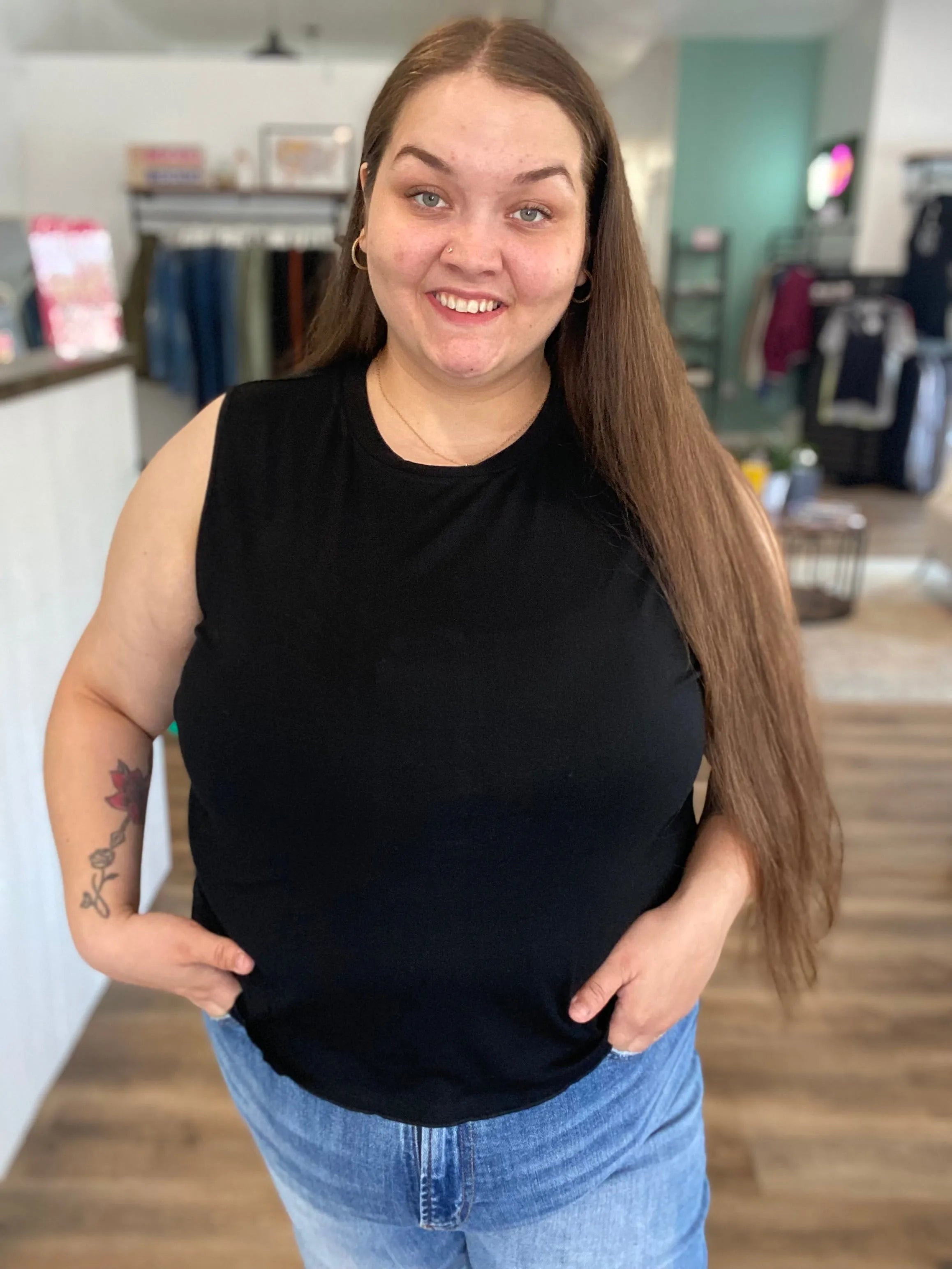 Shop Banks Lettuce Edge Hem Tank - Black- at Ruby Joy Boutique, a Women's Clothing Store in Pickerington, Ohio