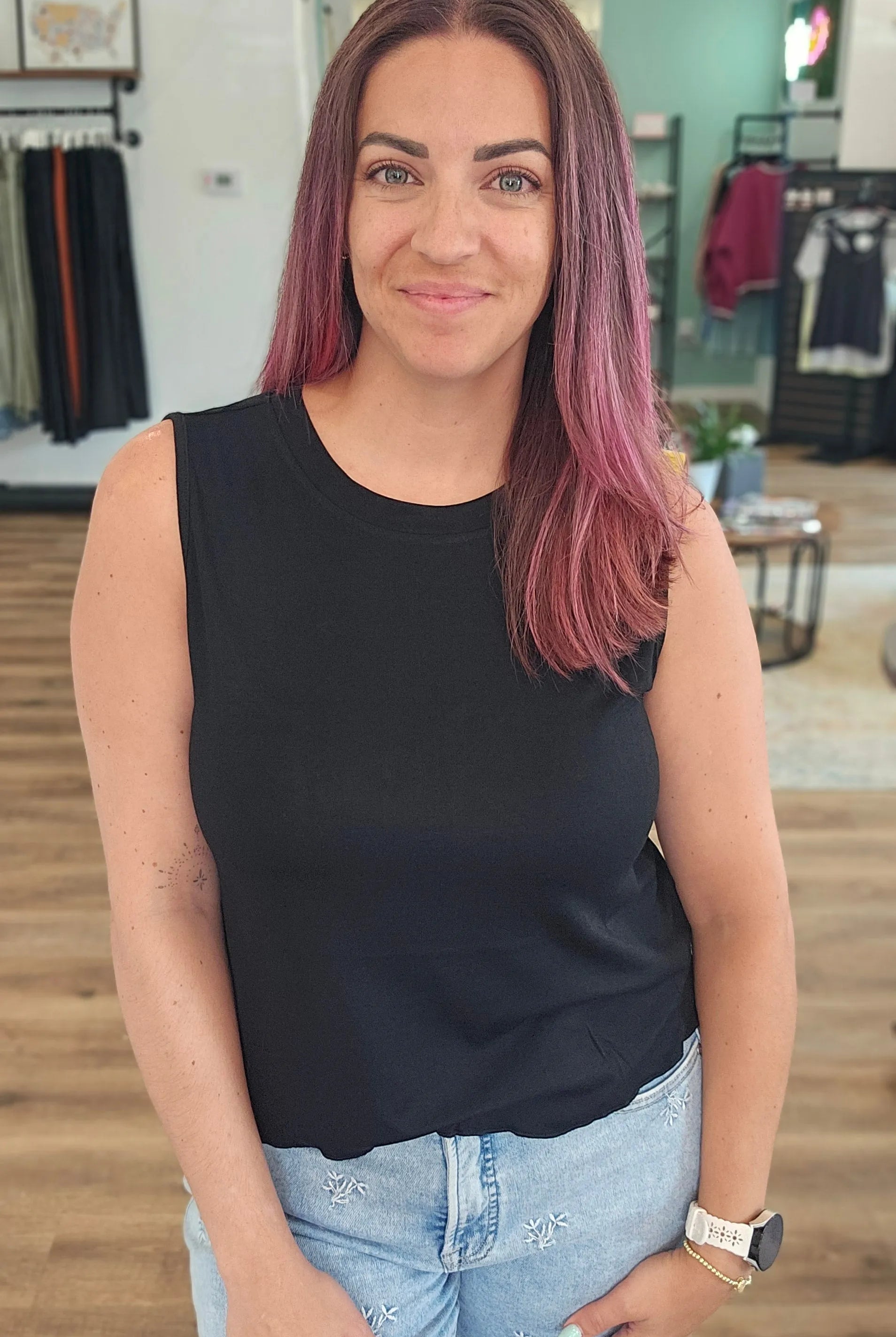 Shop Banks Lettuce Edge Hem Tank - Black- at Ruby Joy Boutique, a Women's Clothing Store in Pickerington, Ohio