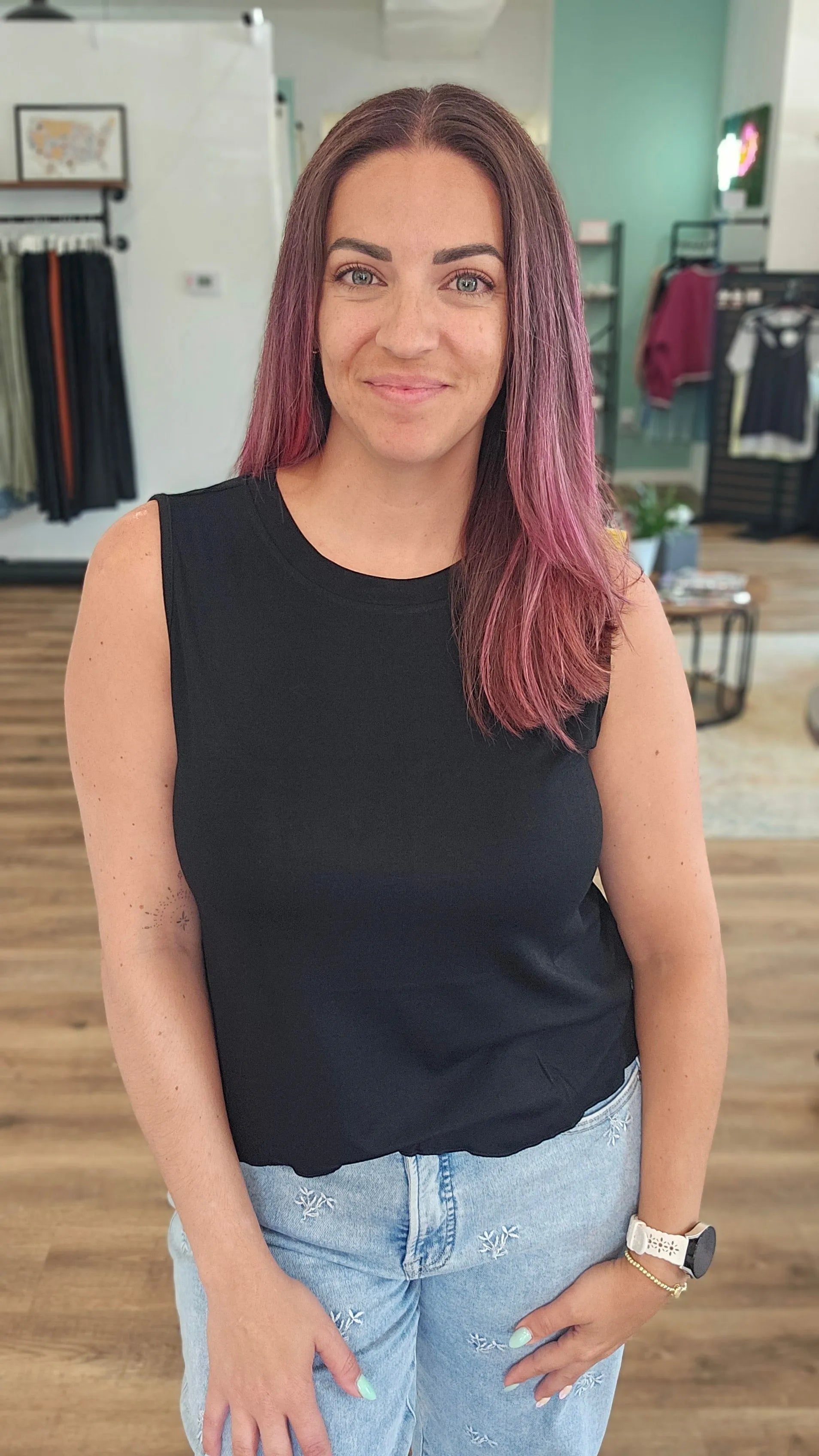 Shop Banks Lettuce Edge Hem Tank - Black- at Ruby Joy Boutique, a Women's Clothing Store in Pickerington, Ohio