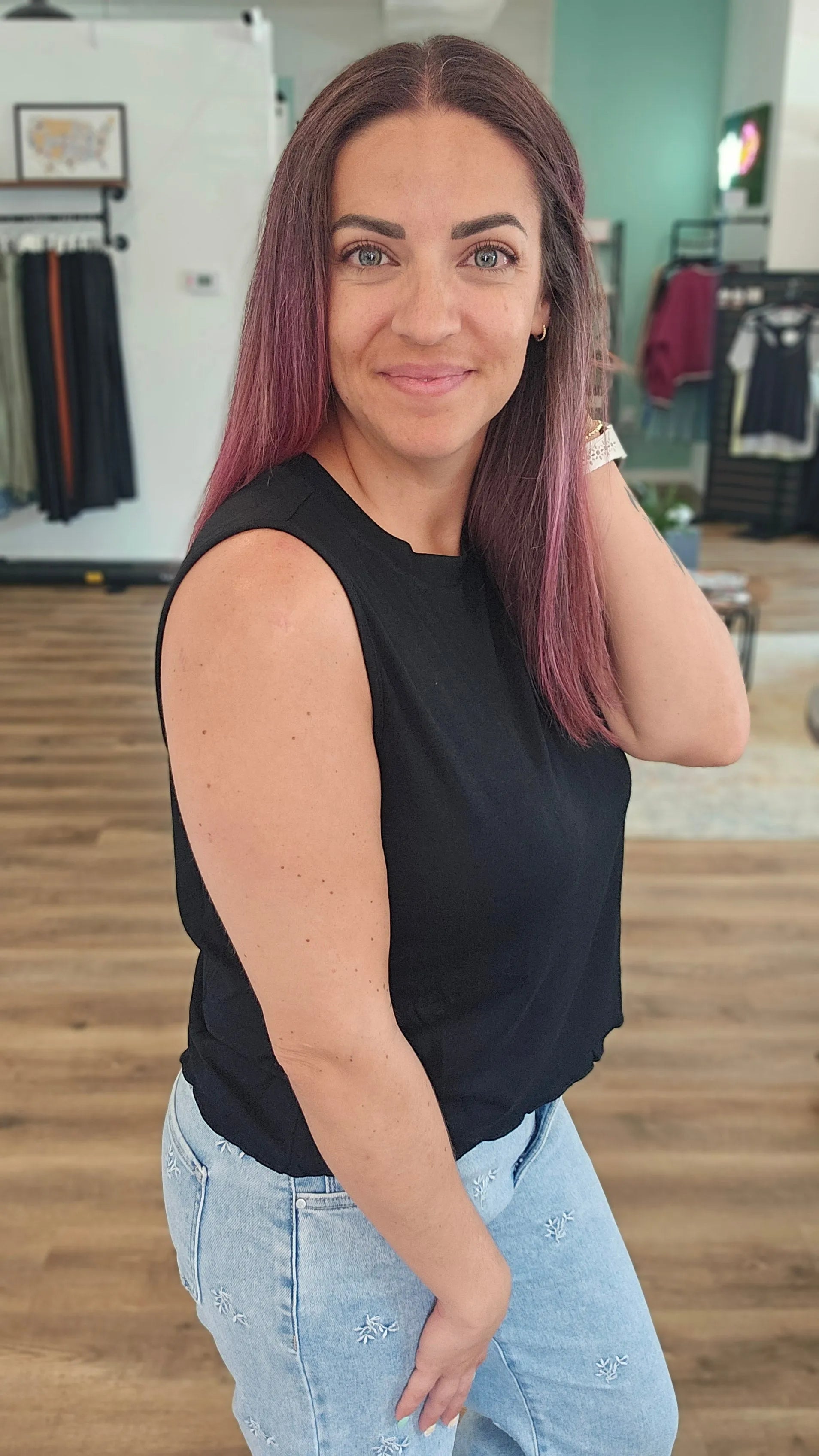 Shop Banks Lettuce Edge Hem Tank - Black- at Ruby Joy Boutique, a Women's Clothing Store in Pickerington, Ohio