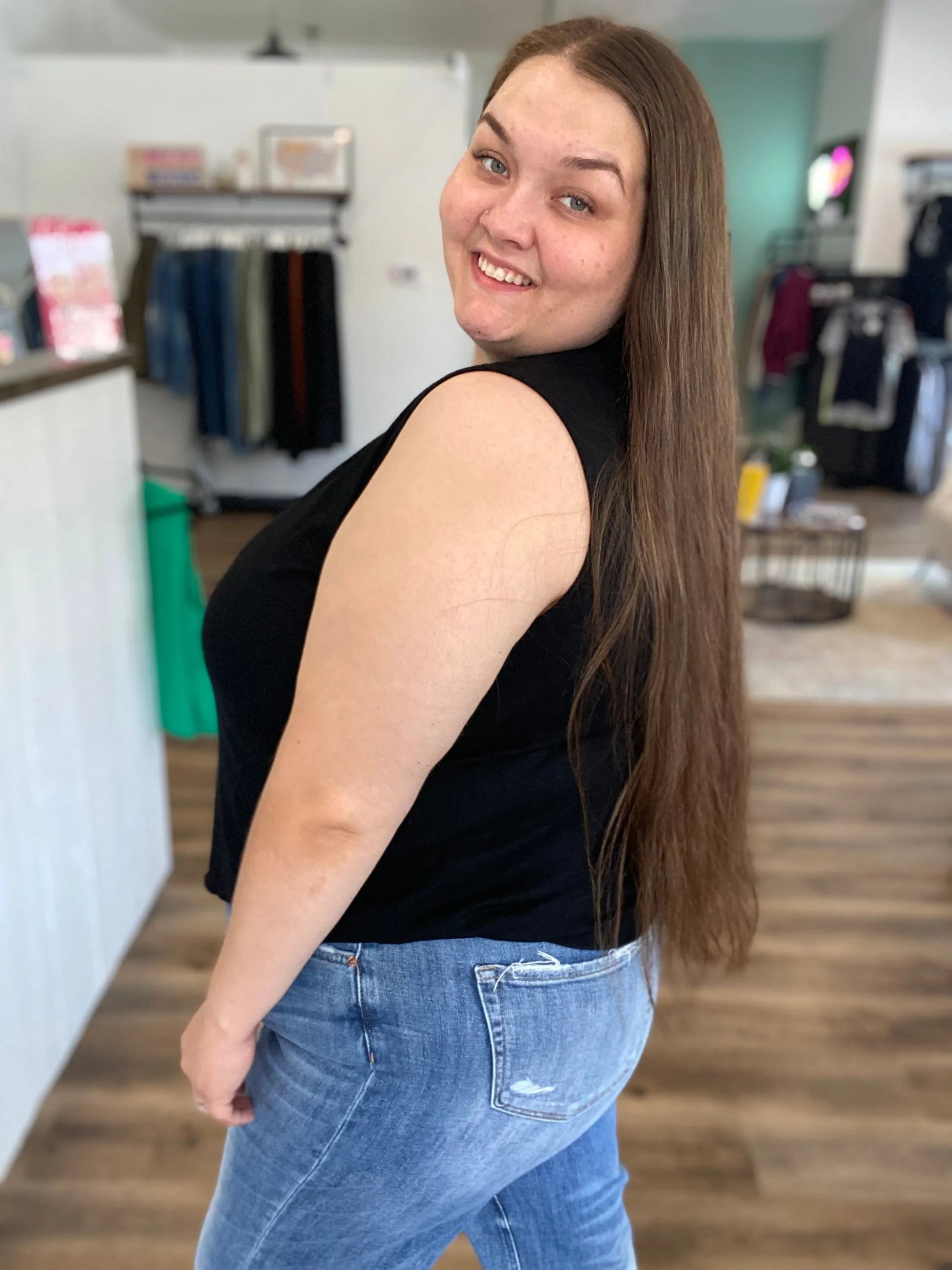 Shop Banks Lettuce Edge Hem Tank - Black- at Ruby Joy Boutique, a Women's Clothing Store in Pickerington, Ohio