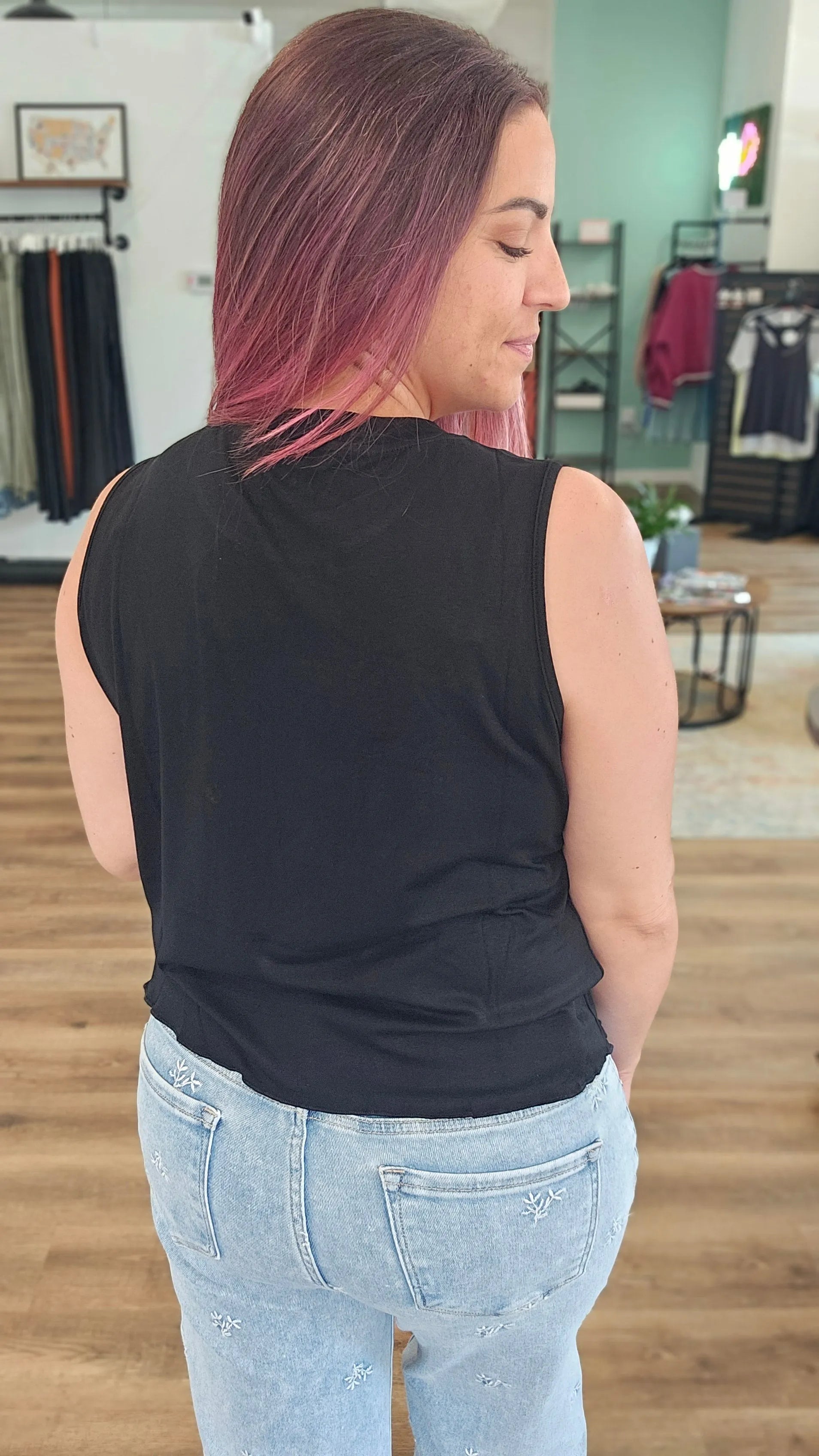 Shop Banks Lettuce Edge Hem Tank - Black- at Ruby Joy Boutique, a Women's Clothing Store in Pickerington, Ohio