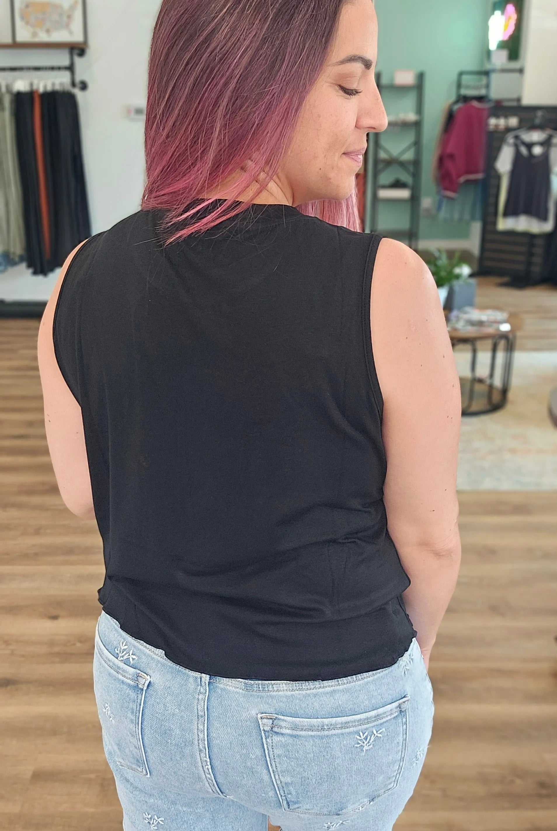 Shop Banks Lettuce Edge Hem Tank - Black- at Ruby Joy Boutique, a Women's Clothing Store in Pickerington, Ohio