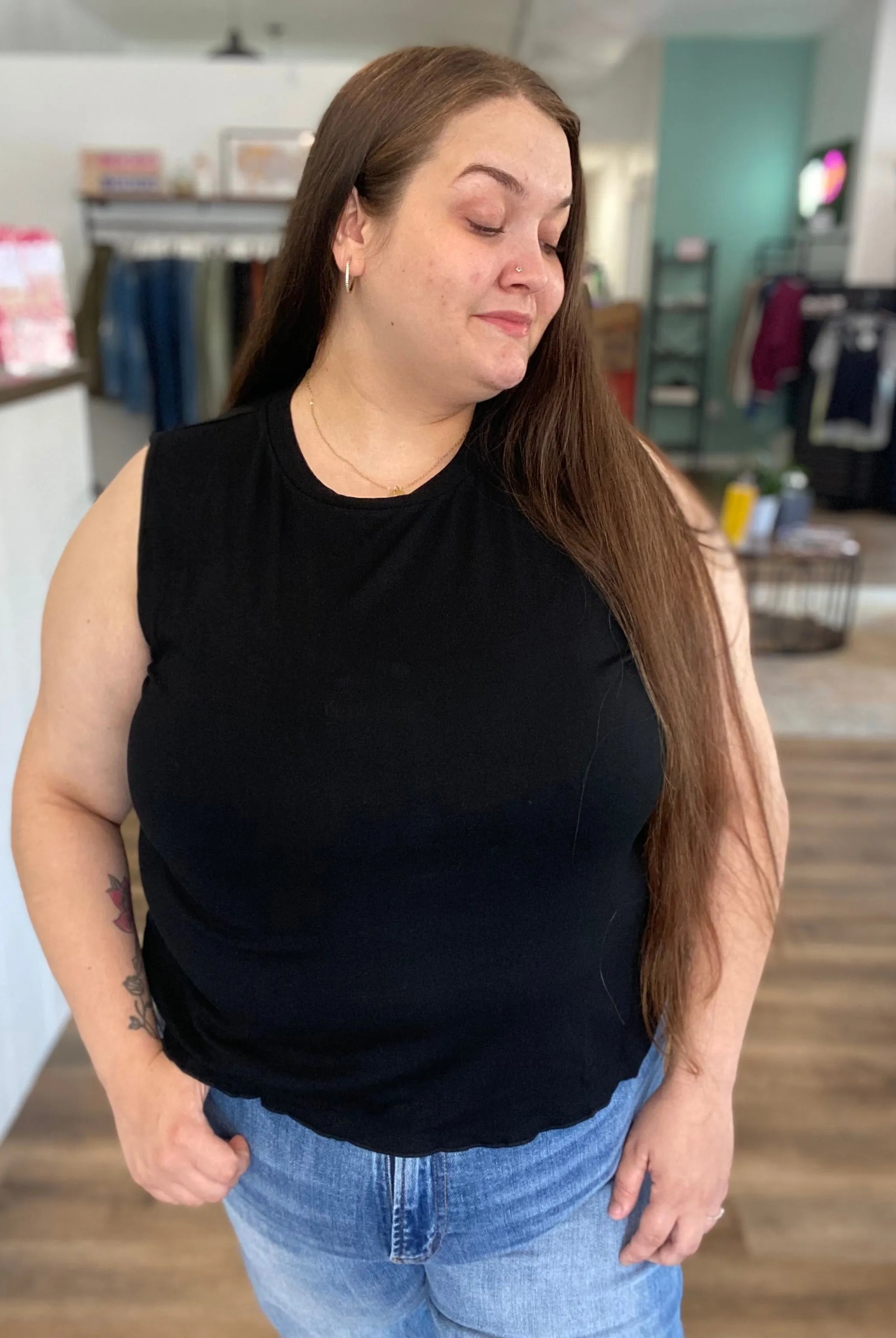 Shop Banks Lettuce Edge Hem Tank - Black- at Ruby Joy Boutique, a Women's Clothing Store in Pickerington, Ohio