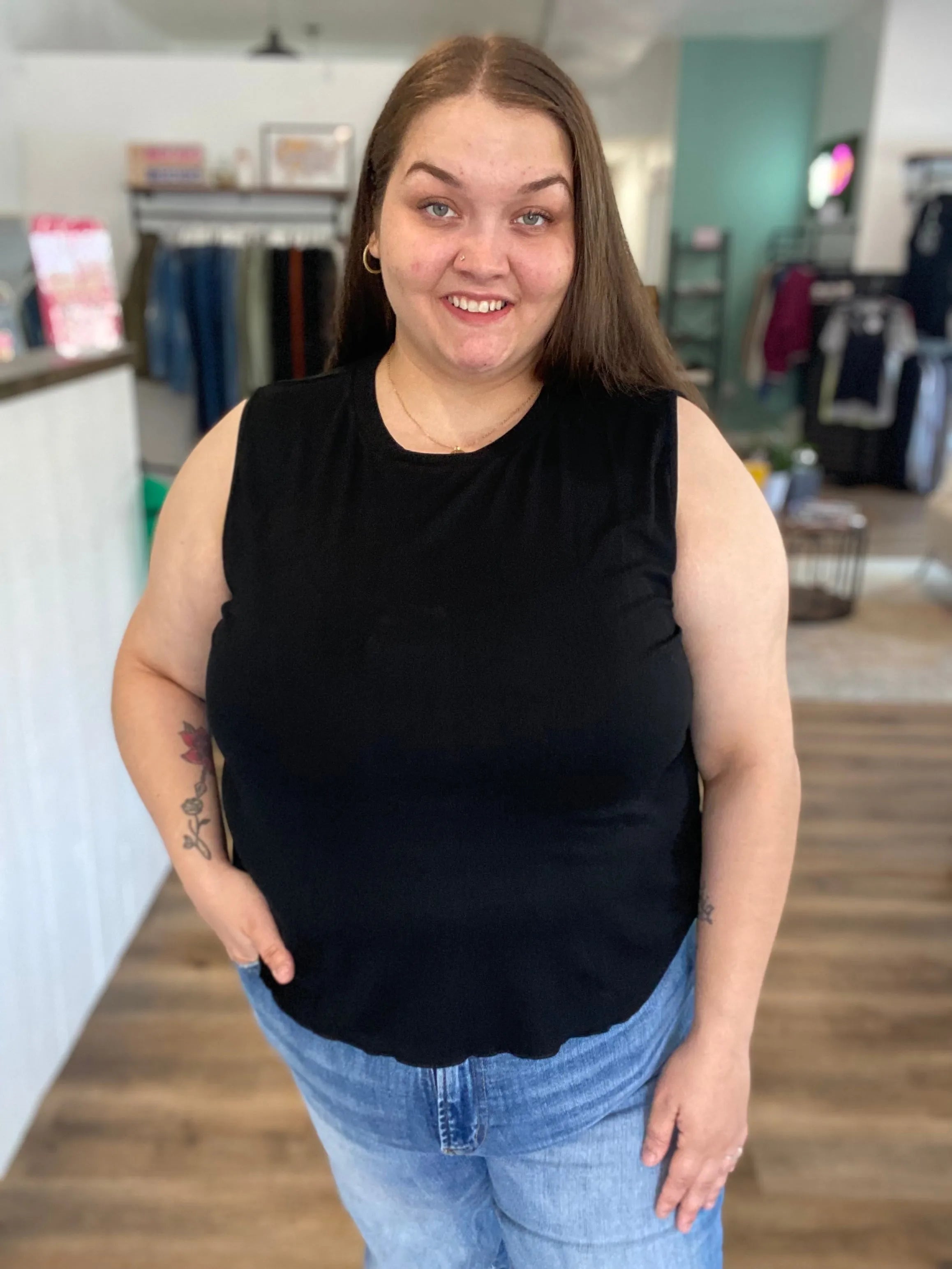 Shop Banks Lettuce Edge Hem Tank - Black- at Ruby Joy Boutique, a Women's Clothing Store in Pickerington, Ohio