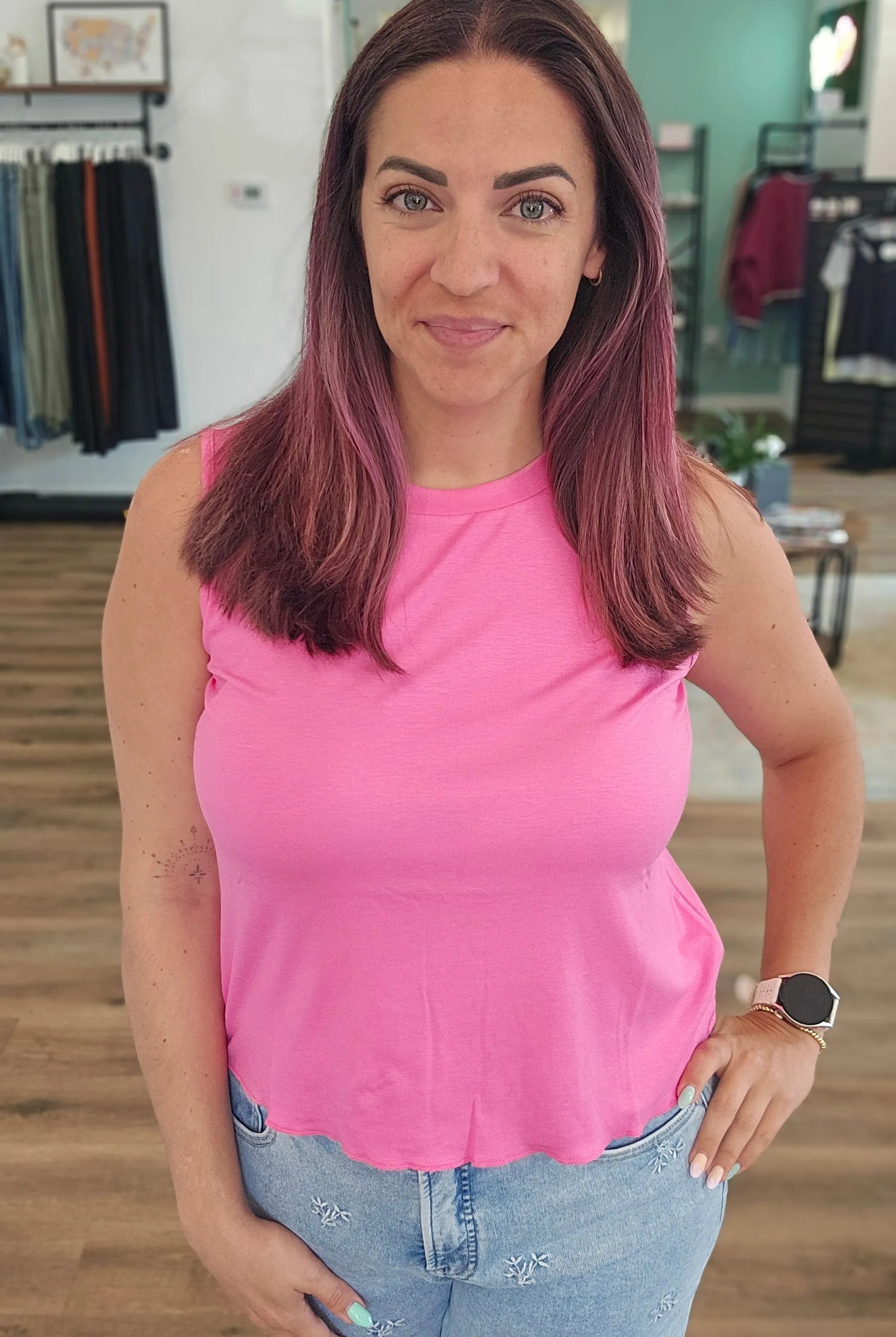 Shop Banks Lettuce Edge Hem Tank - Hot Pink- at Ruby Joy Boutique, a Women's Clothing Store in Pickerington, Ohio