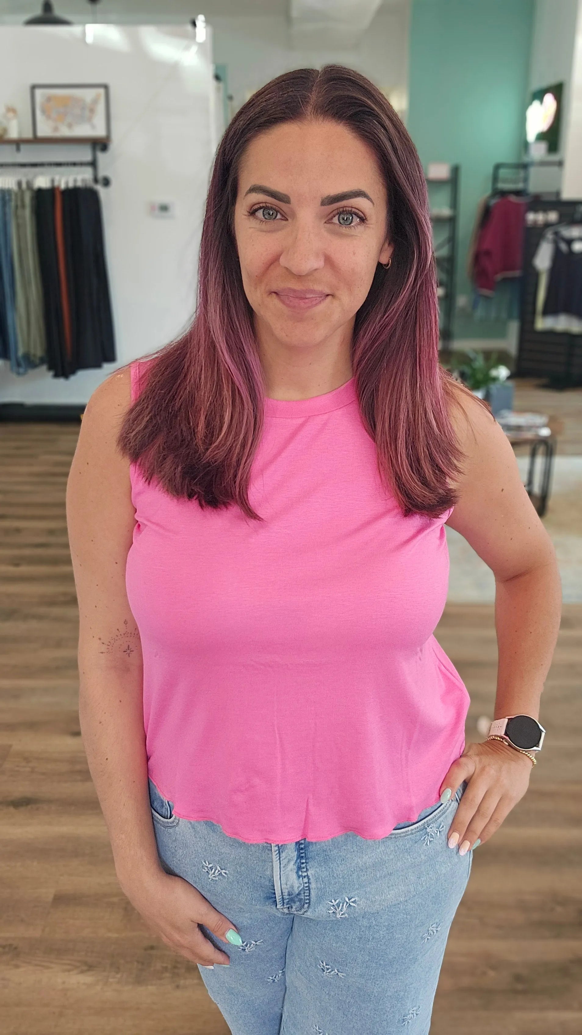 Shop Banks Lettuce Edge Hem Tank - Hot Pink- at Ruby Joy Boutique, a Women's Clothing Store in Pickerington, Ohio