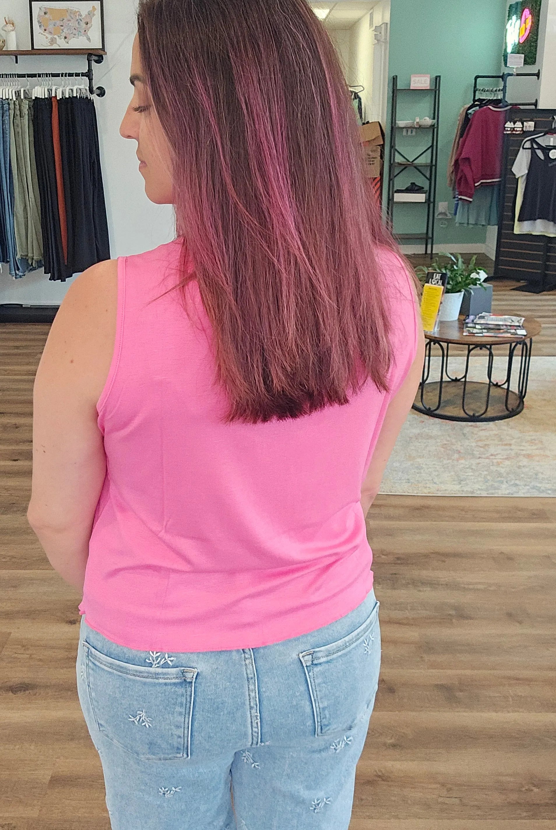 Shop Banks Lettuce Edge Hem Tank - Hot Pink- at Ruby Joy Boutique, a Women's Clothing Store in Pickerington, Ohio