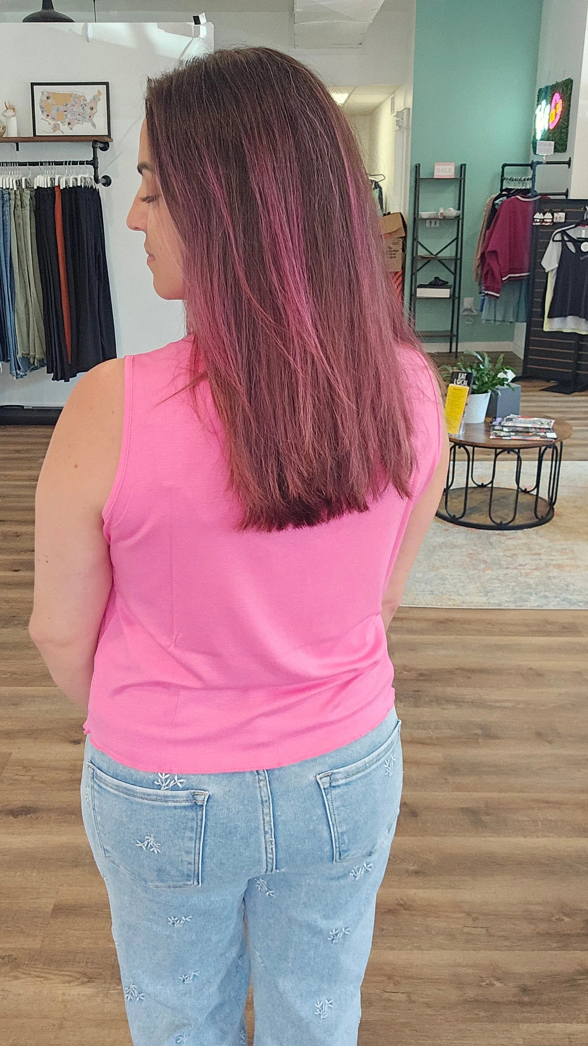 Shop Banks Lettuce Edge Hem Tank - Hot Pink- at Ruby Joy Boutique, a Women's Clothing Store in Pickerington, Ohio