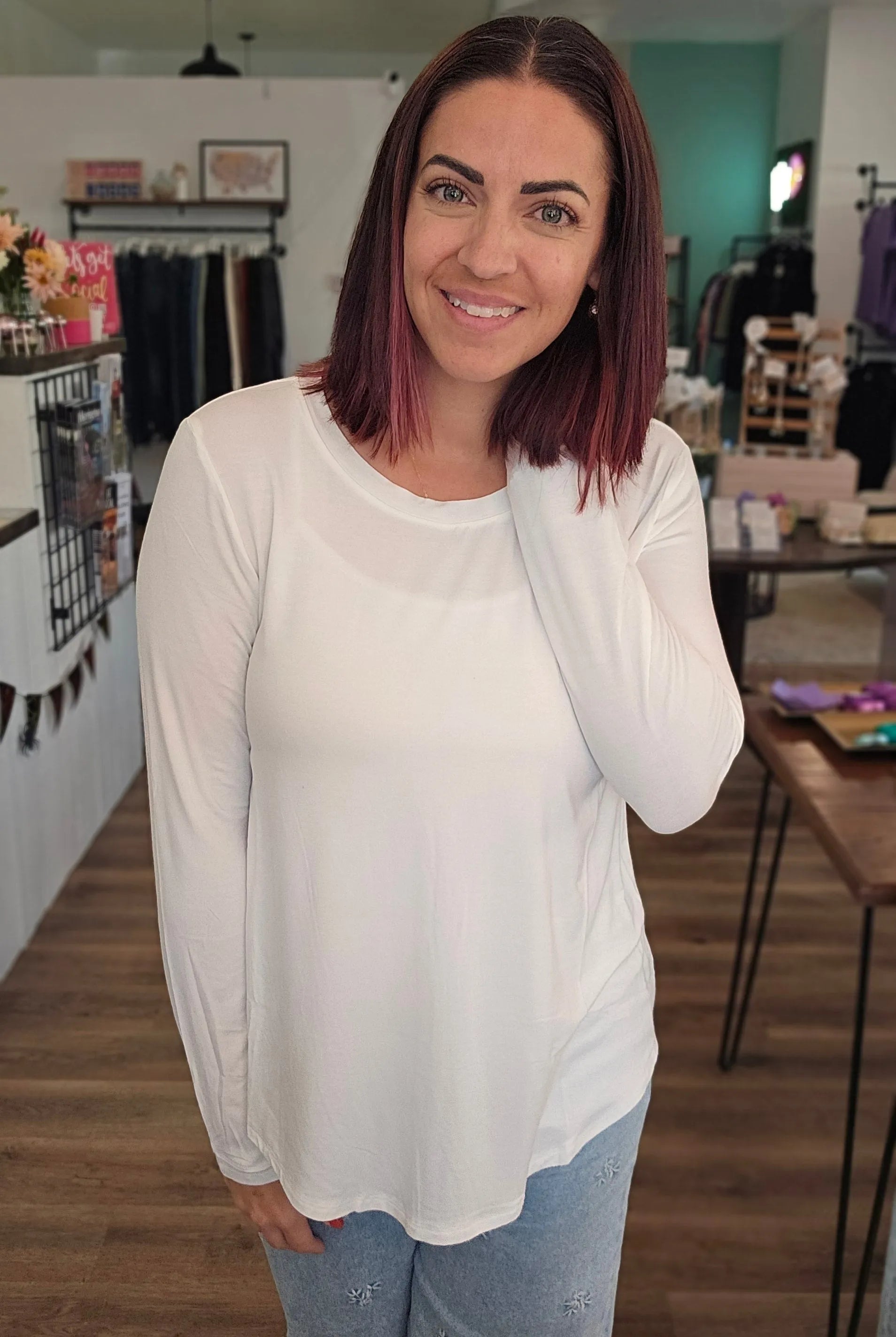 Shop Basic Long Sleeve Layering Top - Ivory- at Ruby Joy Boutique, a Women's Clothing Store in Pickerington, Ohio