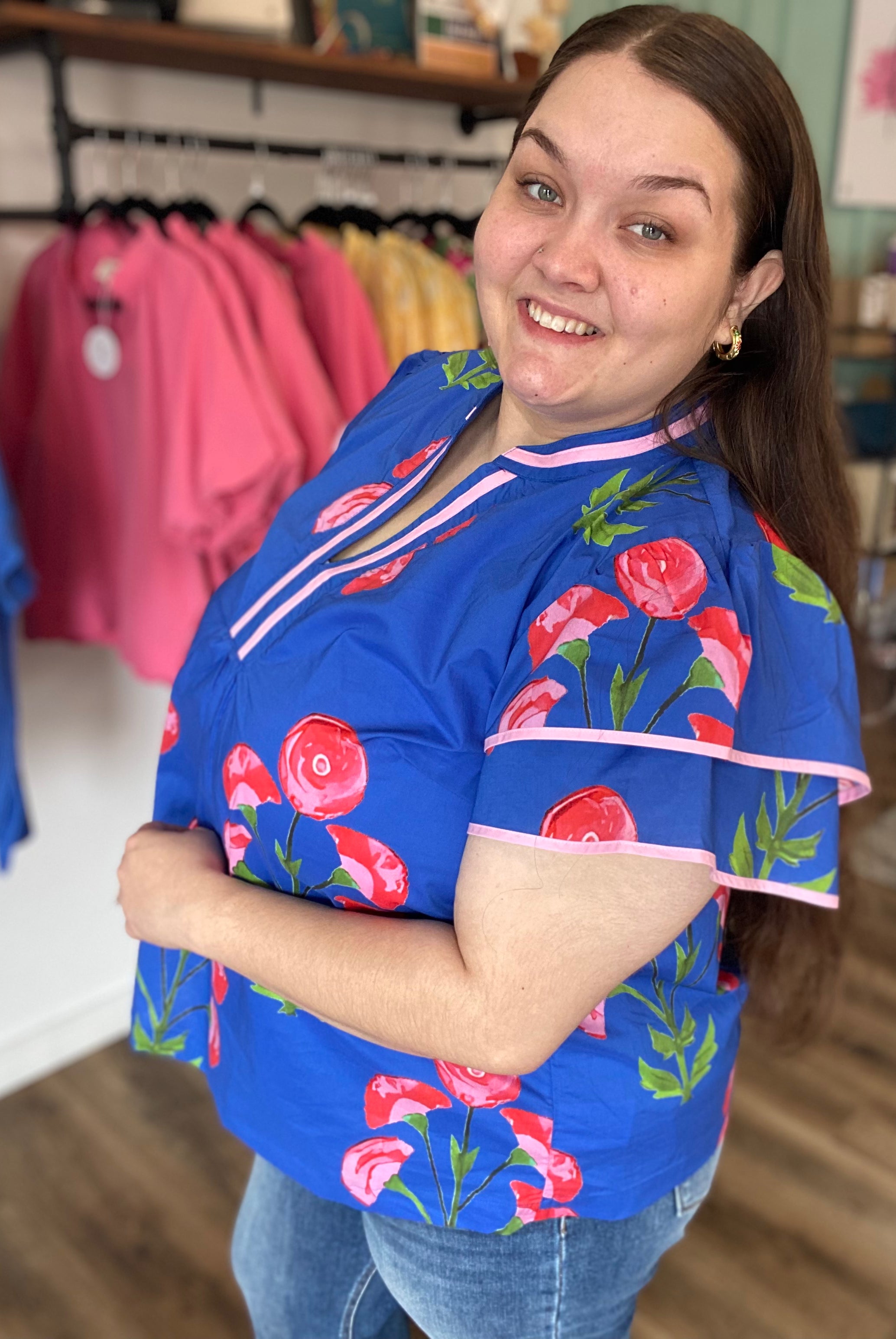Shop Blossom Meadow Print Top- at Ruby Joy Boutique, a Women's Clothing Store in Pickerington, Ohio