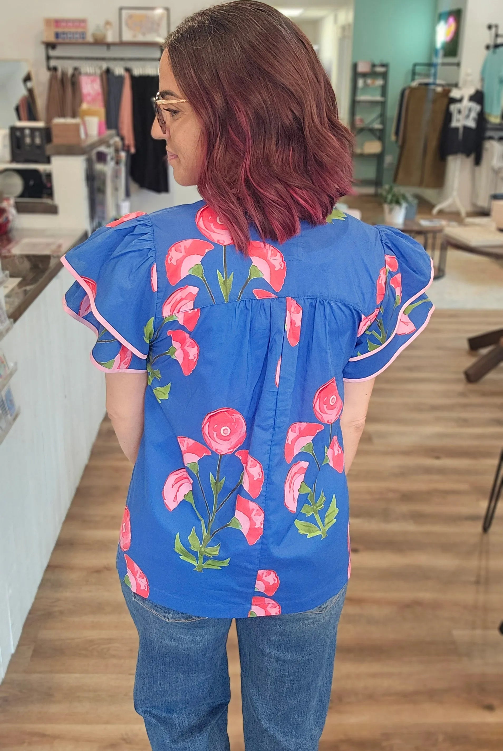 Shop Blossom Meadow Print Top- at Ruby Joy Boutique, a Women's Clothing Store in Pickerington, Ohio