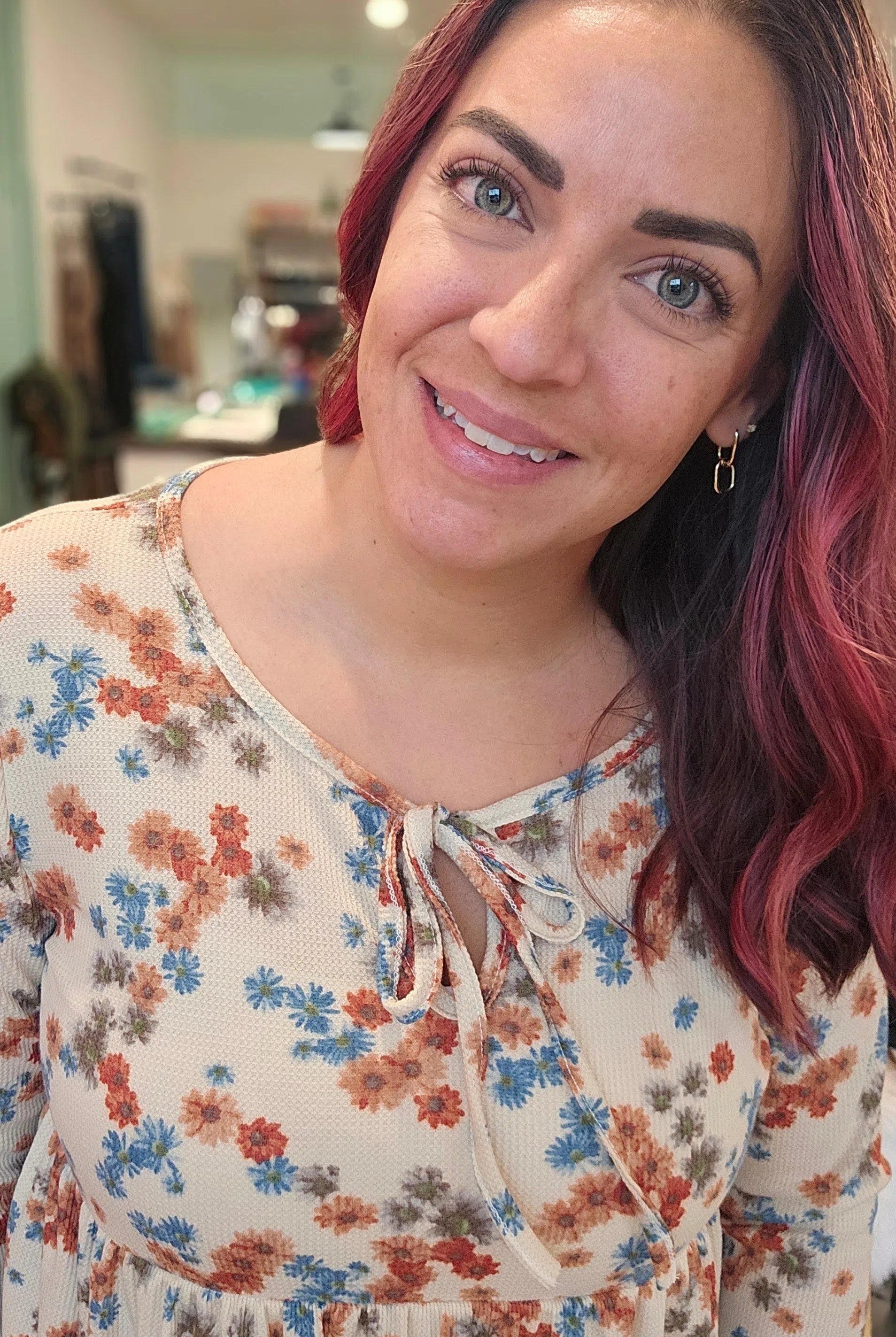 Shop Boho Floral Thermal Top-Long Sleeve Top at Ruby Joy Boutique, a Women's Clothing Store in Pickerington, Ohio