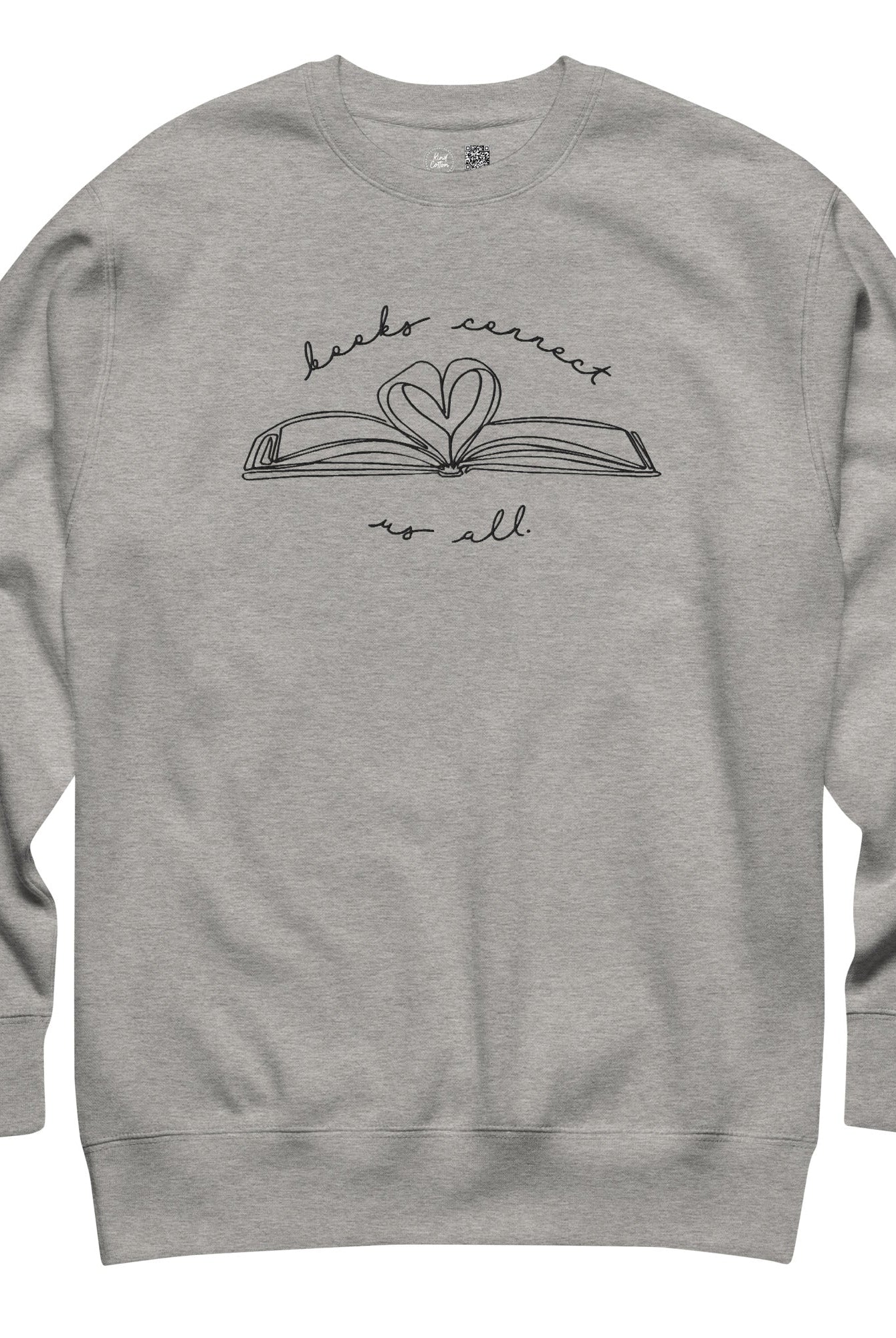 Shop Books Connect Us All Embroidered Crewneck Sweatshirt | Kind Cotton-Grey at Ruby Joy Boutique, a Women's Clothing Store in Pickerington, Ohio