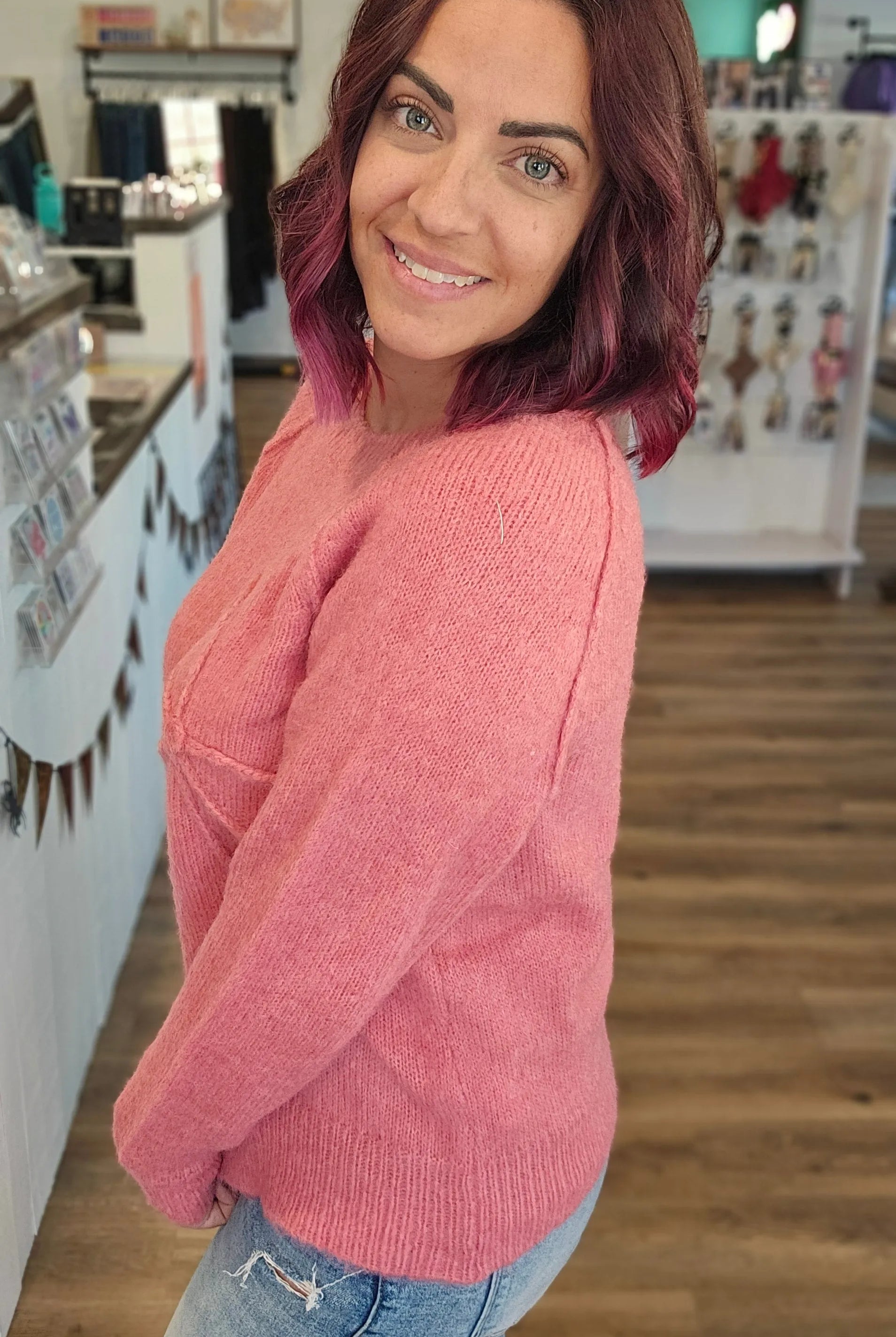 Shop Bow Embroidered Sweater - Rosy Pink- at Ruby Joy Boutique, a Women's Clothing Store in Pickerington, Ohio