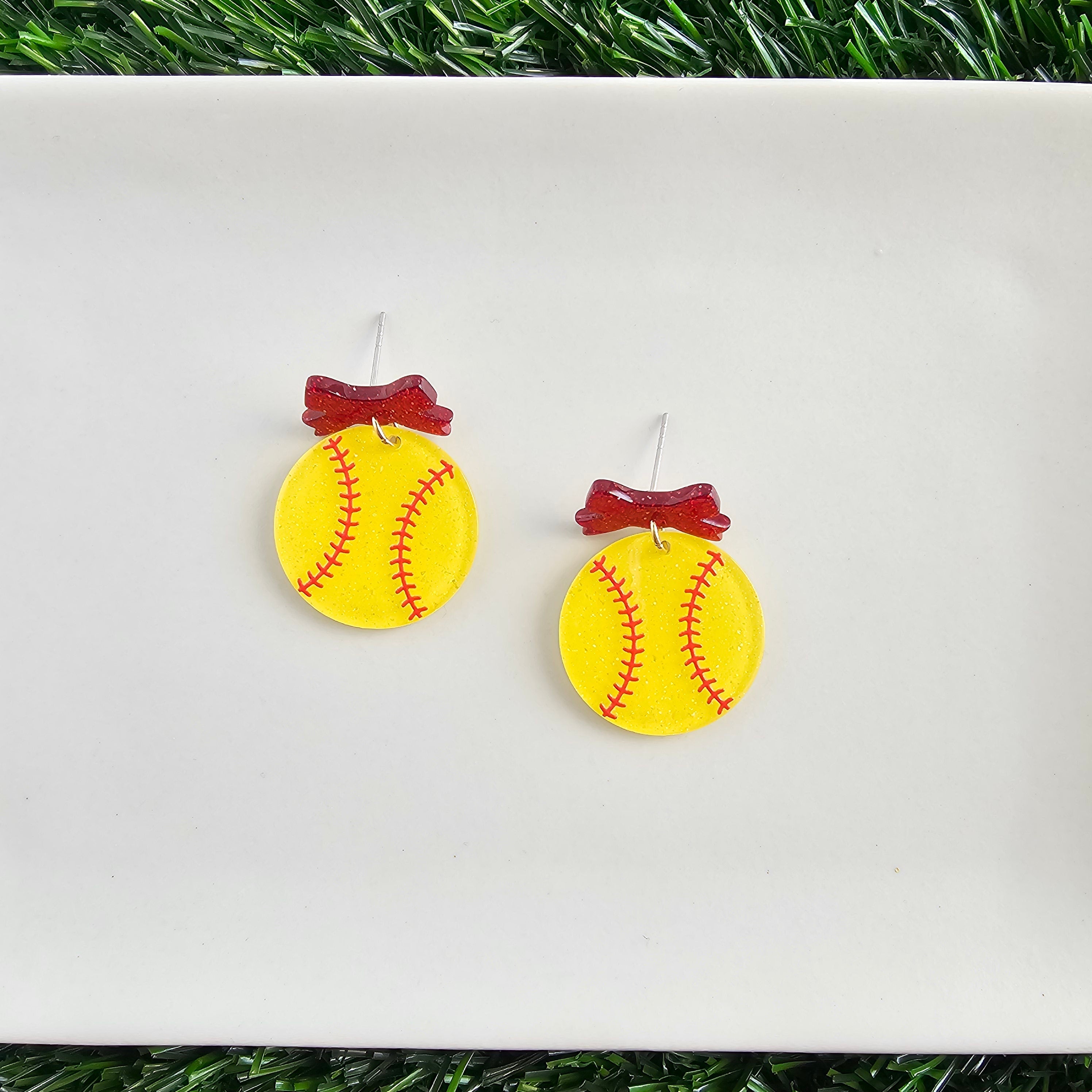 Shop Bow Softball Earrings- at Ruby Joy Boutique, a Women's Clothing Store in Pickerington, Ohio