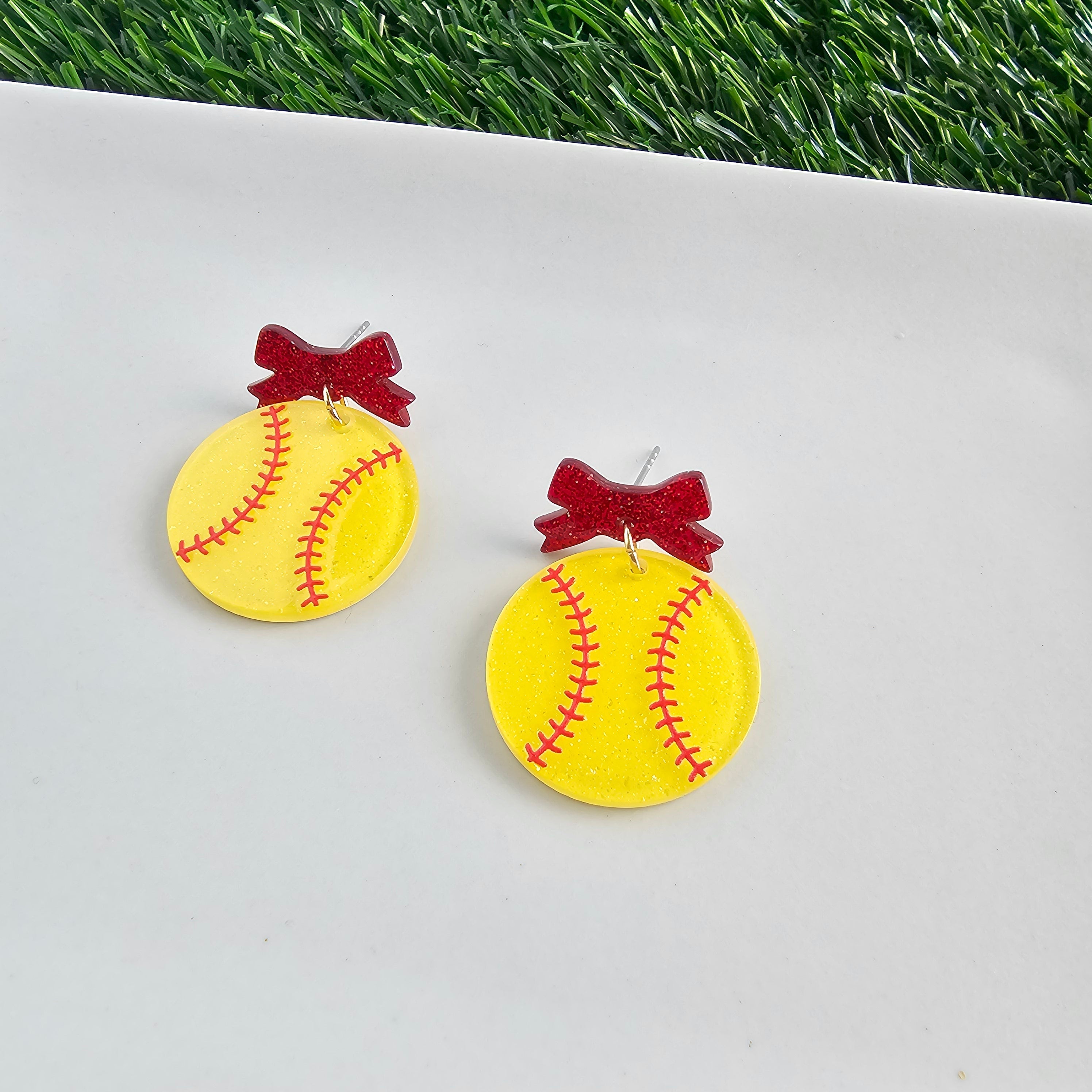 Shop Bow Softball Earrings- at Ruby Joy Boutique, a Women's Clothing Store in Pickerington, Ohio