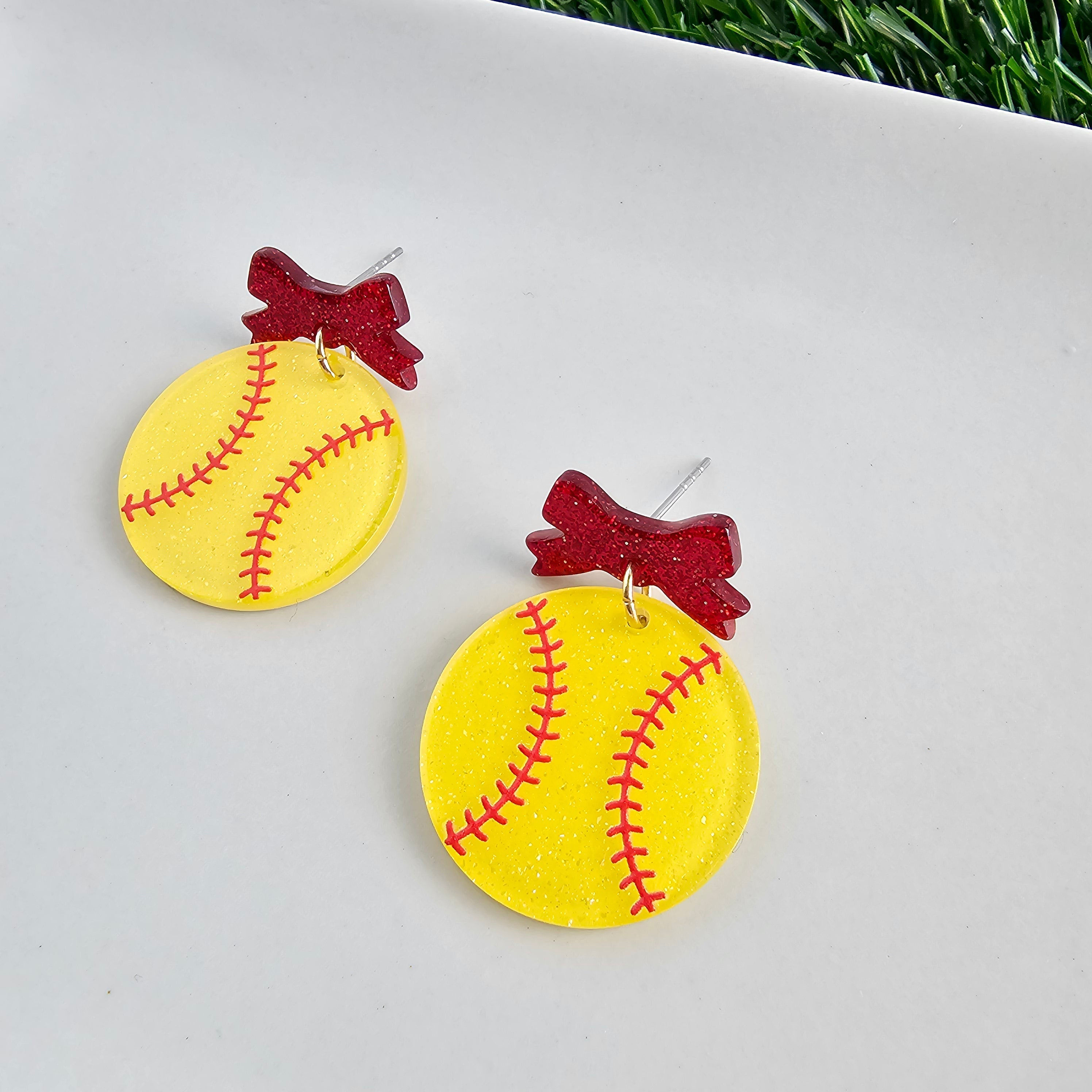 Shop Bow Softball Earrings- at Ruby Joy Boutique, a Women's Clothing Store in Pickerington, Ohio