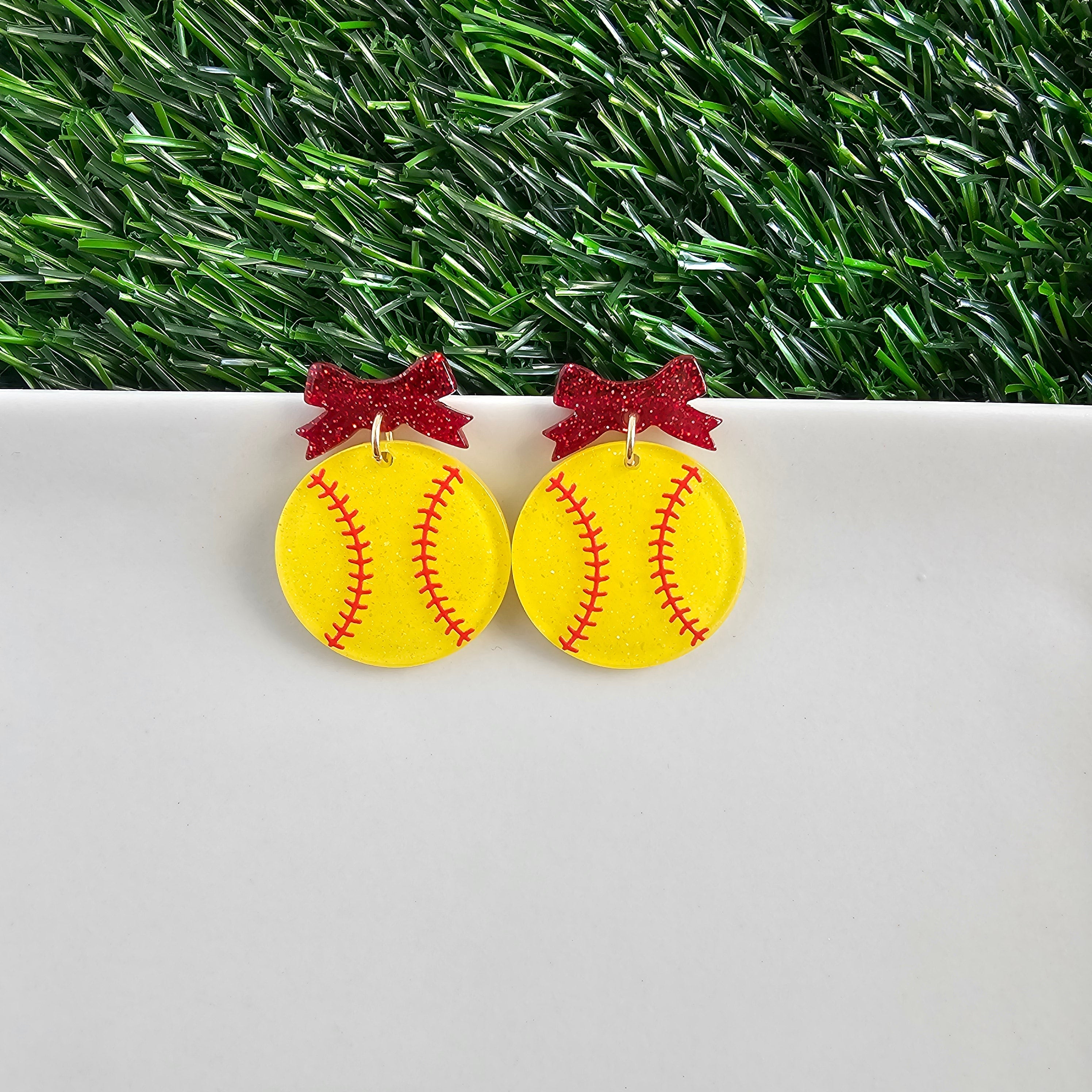 Shop Bow Softball Earrings- at Ruby Joy Boutique, a Women's Clothing Store in Pickerington, Ohio