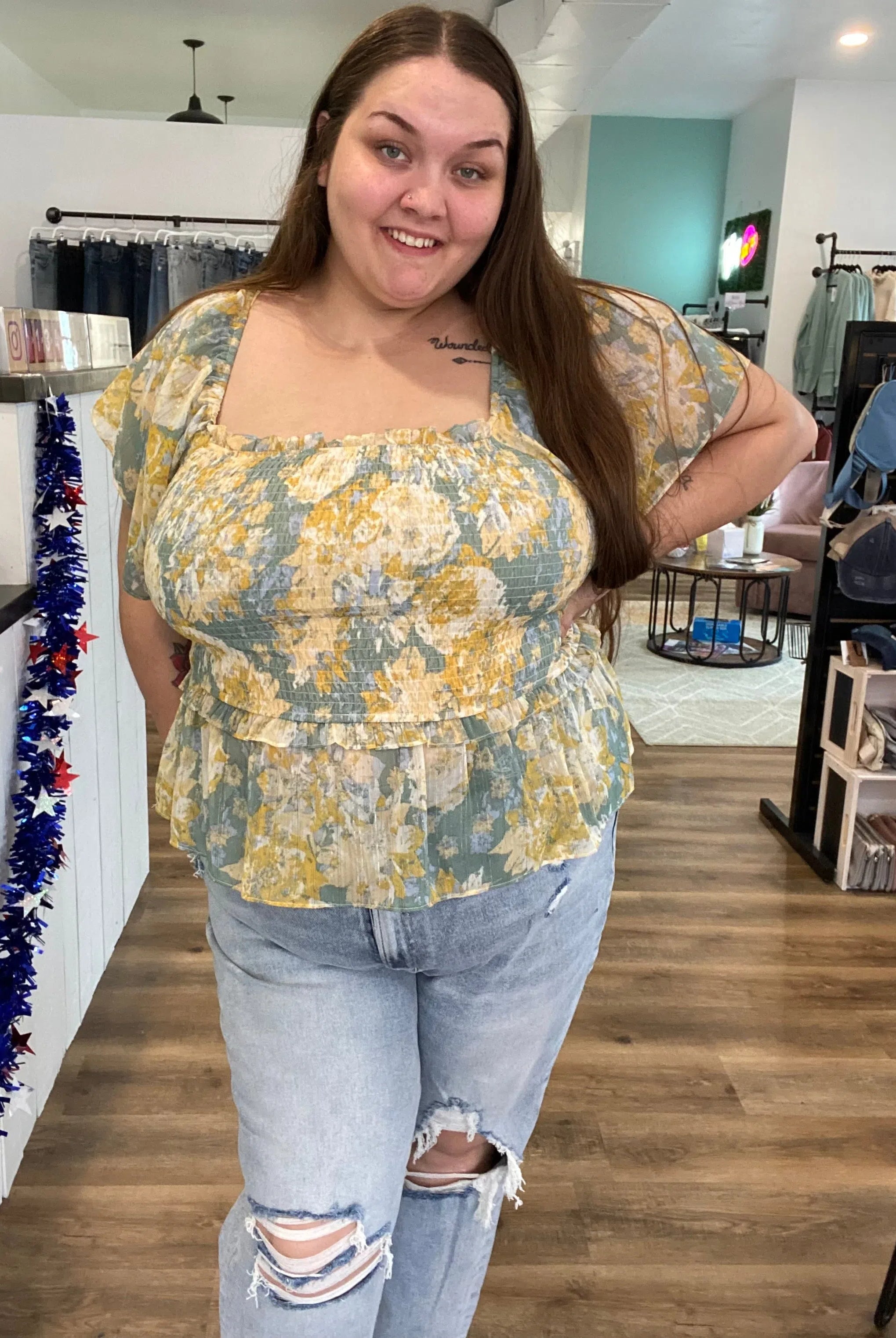 Shop Brielle Smocked Top-Blouse at Ruby Joy Boutique, a Women's Clothing Store in Pickerington, Ohio