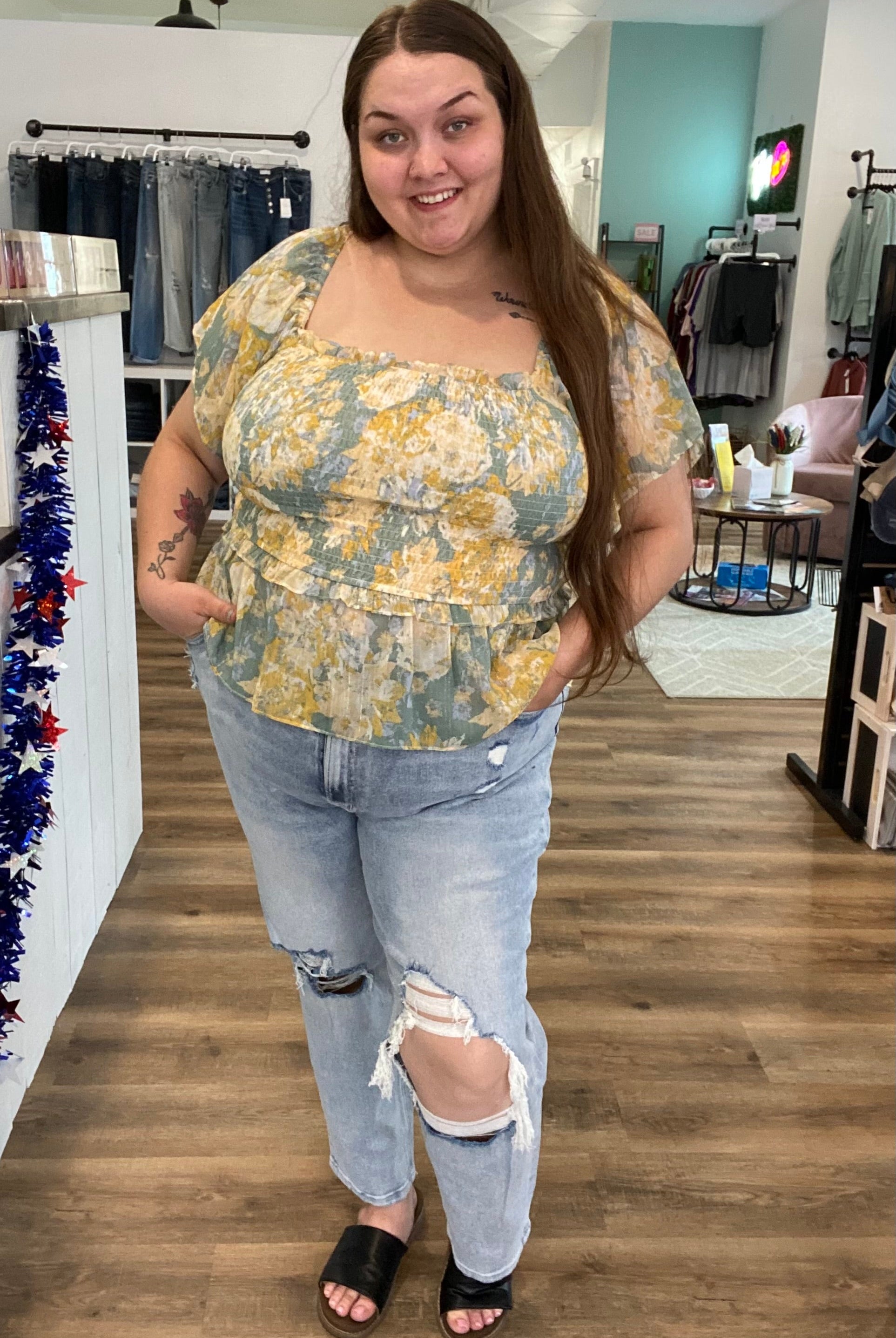 Shop Brielle Smocked Top-Blouse at Ruby Joy Boutique, a Women's Clothing Store in Pickerington, Ohio