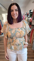 Shop Brielle Smocked Top-Blouse at Ruby Joy Boutique, a Women's Clothing Store in Pickerington, Ohio