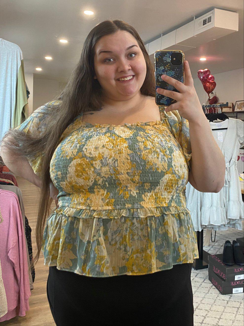 Shop Brielle Smocked Top-Blouse at Ruby Joy Boutique, a Women's Clothing Store in Pickerington, Ohio