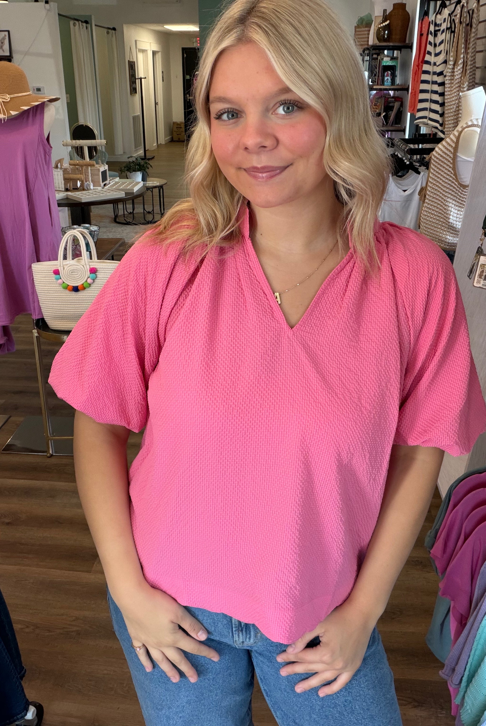 Shop Bubble Sleeved Scalloped Hem Top - Peony- at Ruby Joy Boutique, a Women's Clothing Store in Pickerington, Ohio