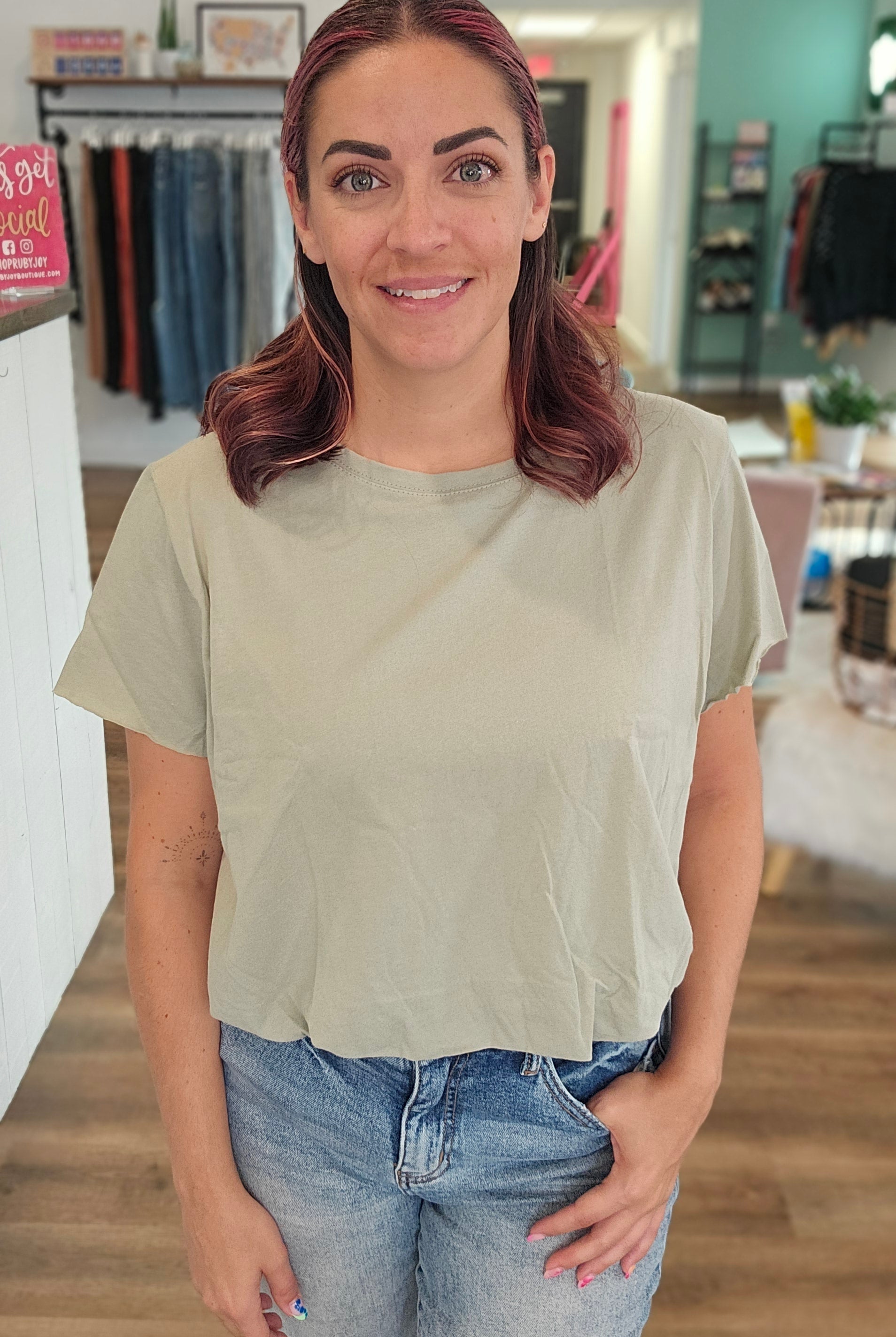 Shop Bubble Tee - Sage-Short Sleeve Top at Ruby Joy Boutique, a Women's Clothing Store in Pickerington, Ohio