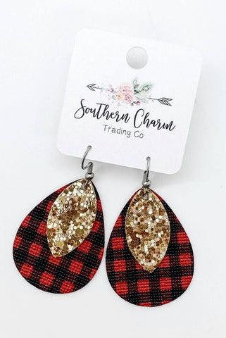 Shop Buffalo Plaid Earrings w Gold Glitter-Earrings at Ruby Joy Boutique, a Women's Clothing Store in Pickerington, Ohio