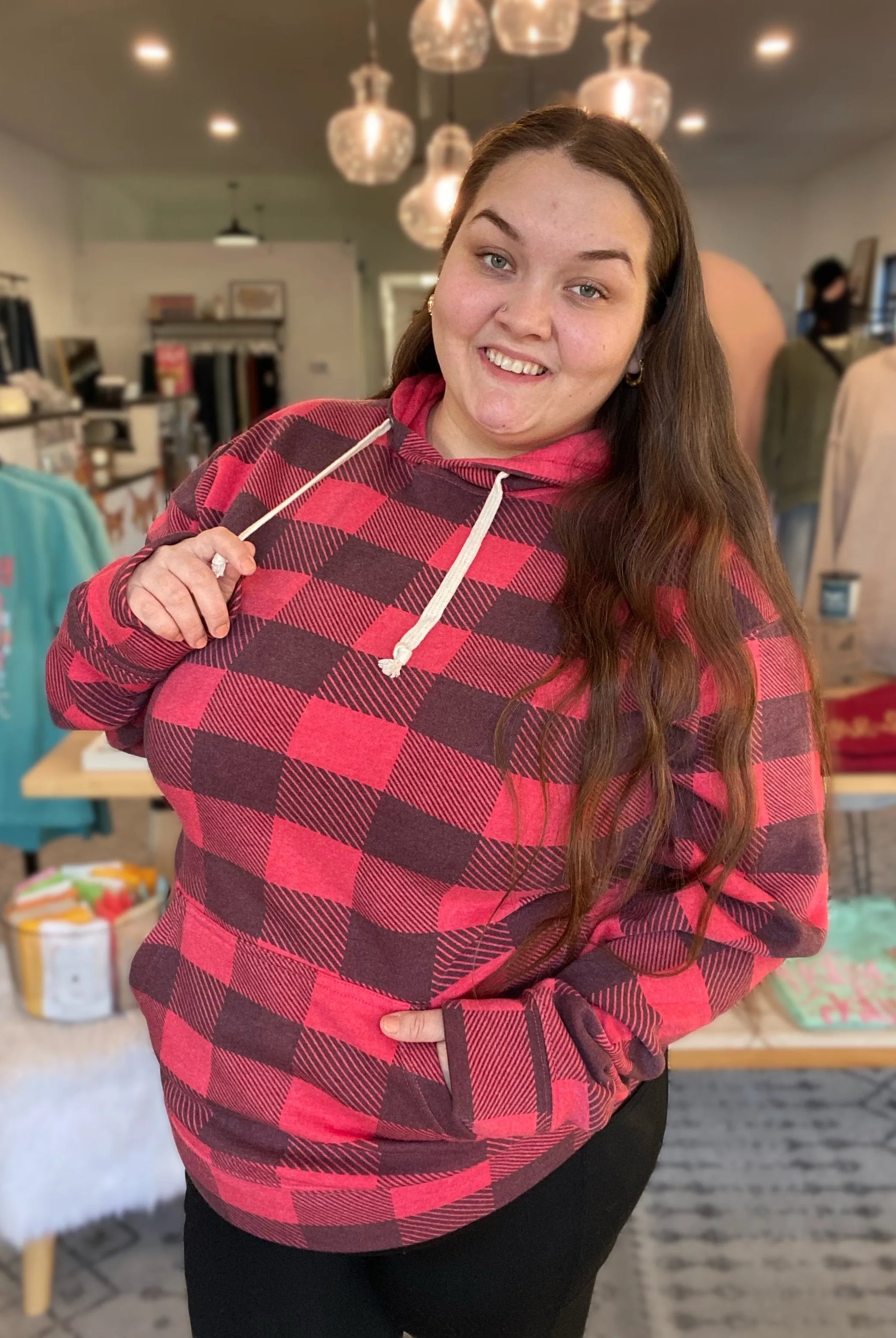 Shop Buffalo Plaid Hoodie- at Ruby Joy Boutique, a Women's Clothing Store in Pickerington, Ohio