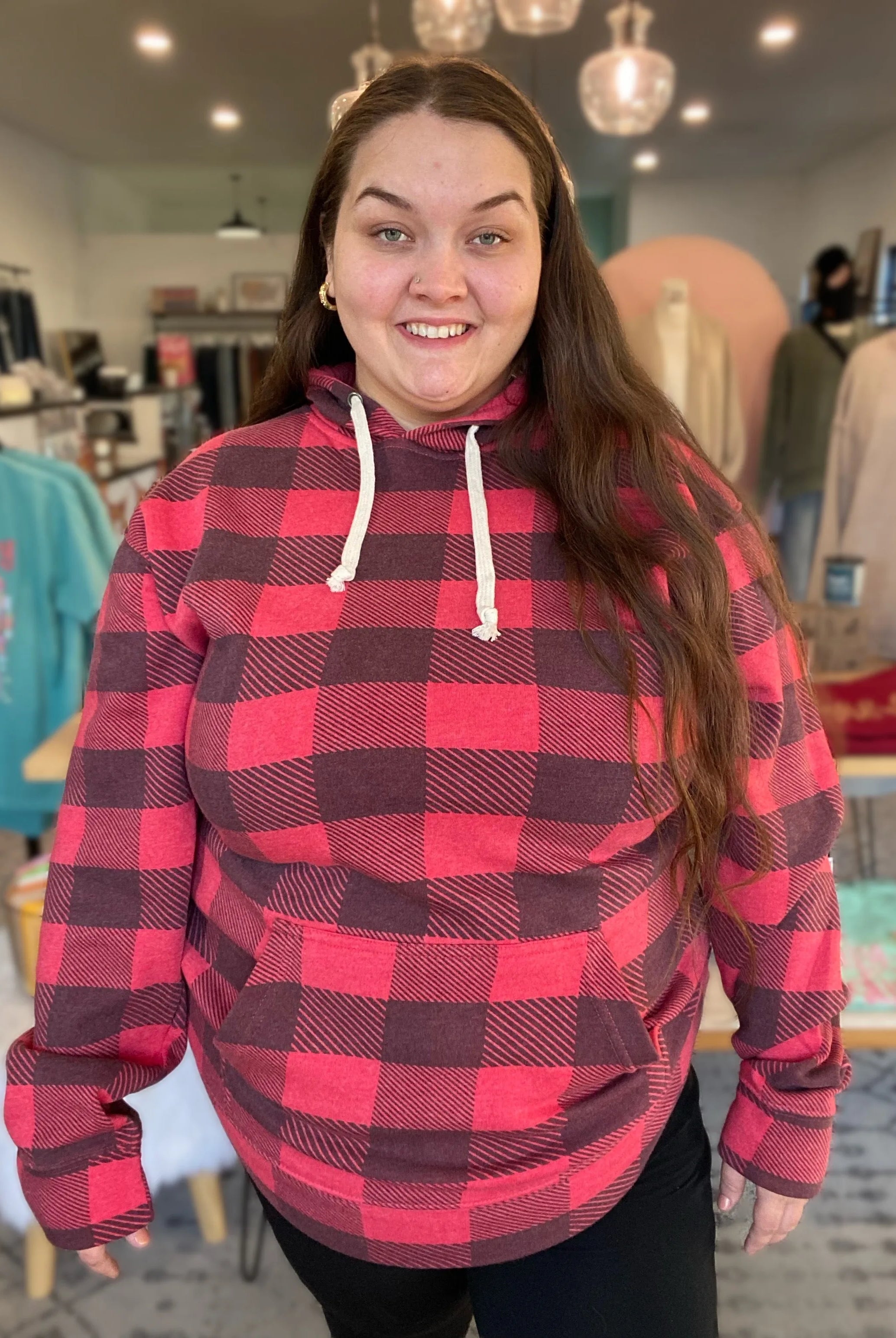 Shop Buffalo Plaid Hoodie- at Ruby Joy Boutique, a Women's Clothing Store in Pickerington, Ohio