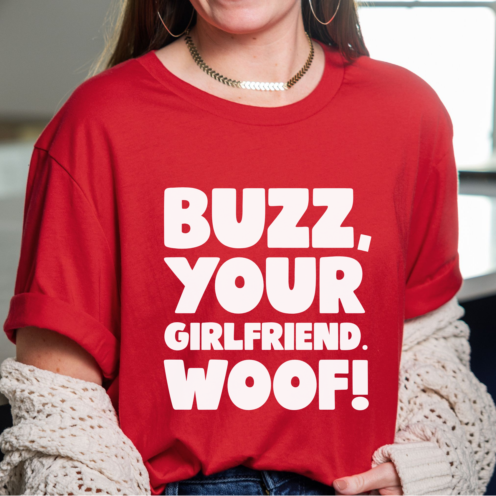 Shop Buzz, Your Girlfriend Woof! Graphic Top | Home Alone Christmas- at Ruby Joy Boutique, a Women's Clothing Store in Pickerington, Ohio