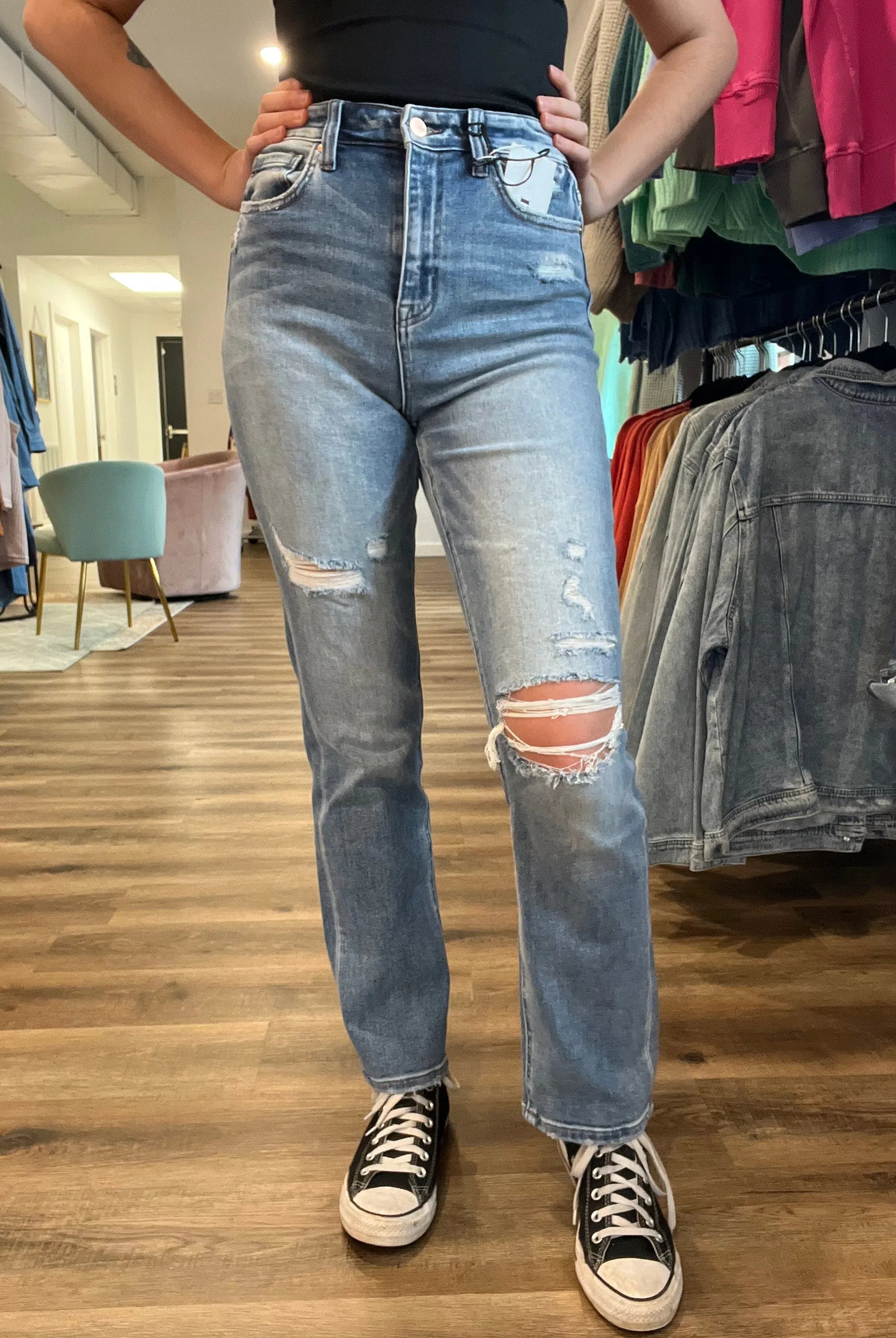 Shop Carsyn Super High Rise Straight Leg Jeans | Mica Denim-Jeans at Ruby Joy Boutique, a Women's Clothing Store in Pickerington, Ohio