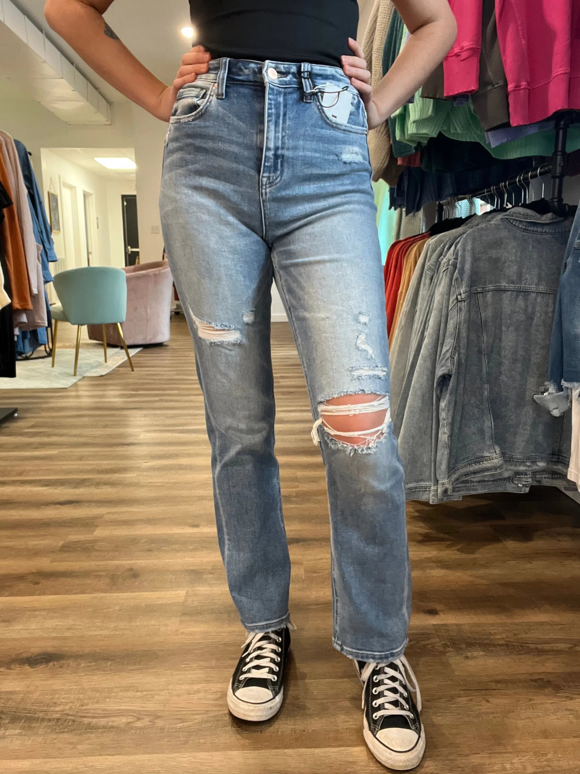 Shop Carsyn Super High Rise Straight Leg Jeans | Mica Denim-Jeans at Ruby Joy Boutique, a Women's Clothing Store in Pickerington, Ohio