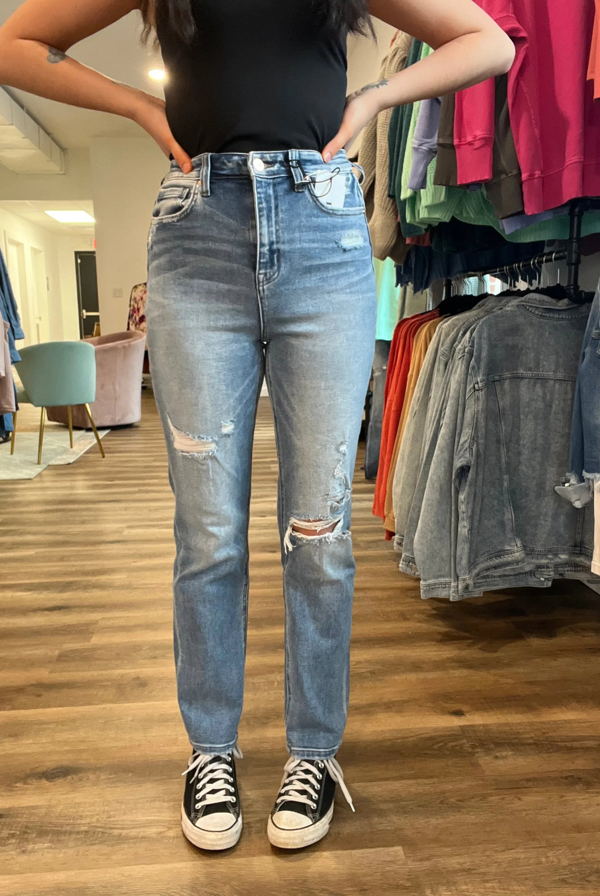 Shop Carsyn Super High Rise Straight Leg Jeans | Mica Denim-Jeans at Ruby Joy Boutique, a Women's Clothing Store in Pickerington, Ohio