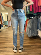 Shop Carsyn Super High Rise Straight Leg Jeans | Mica Denim-Jeans at Ruby Joy Boutique, a Women's Clothing Store in Pickerington, Ohio