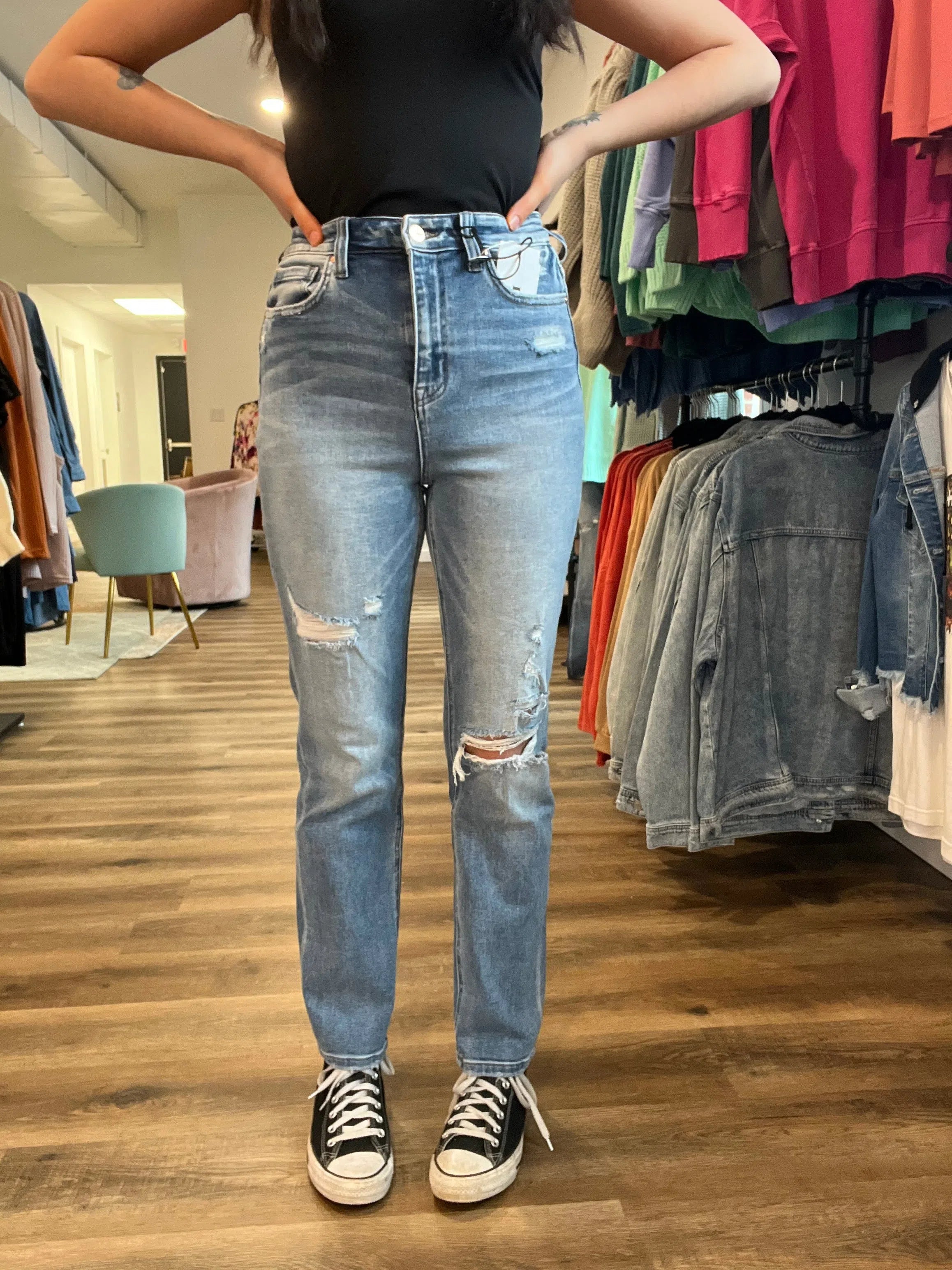 Shop Carsyn Super High Rise Straight Leg Jeans | Mica Denim-Jeans at Ruby Joy Boutique, a Women's Clothing Store in Pickerington, Ohio