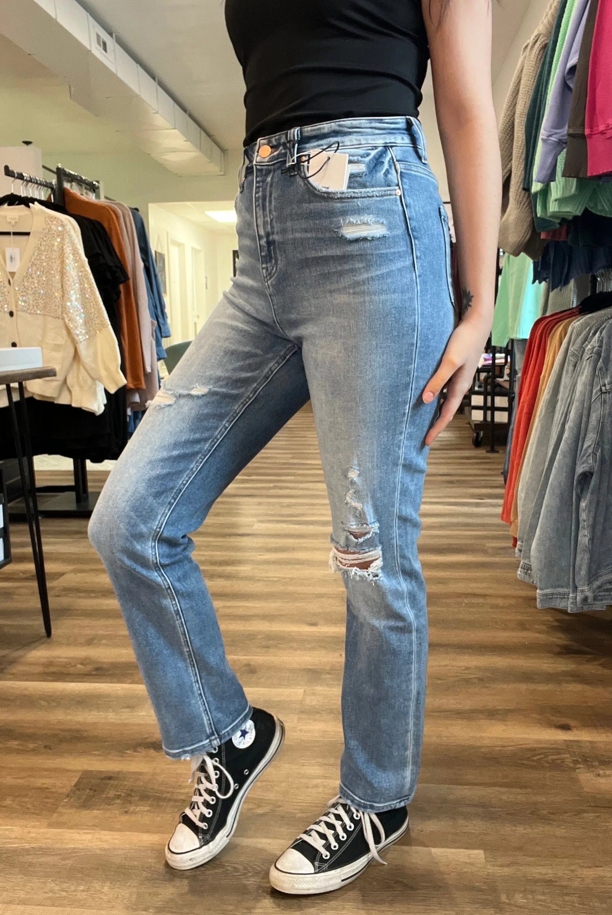Shop Carsyn Super High Rise Straight Leg Jeans | Mica Denim-Jeans at Ruby Joy Boutique, a Women's Clothing Store in Pickerington, Ohio