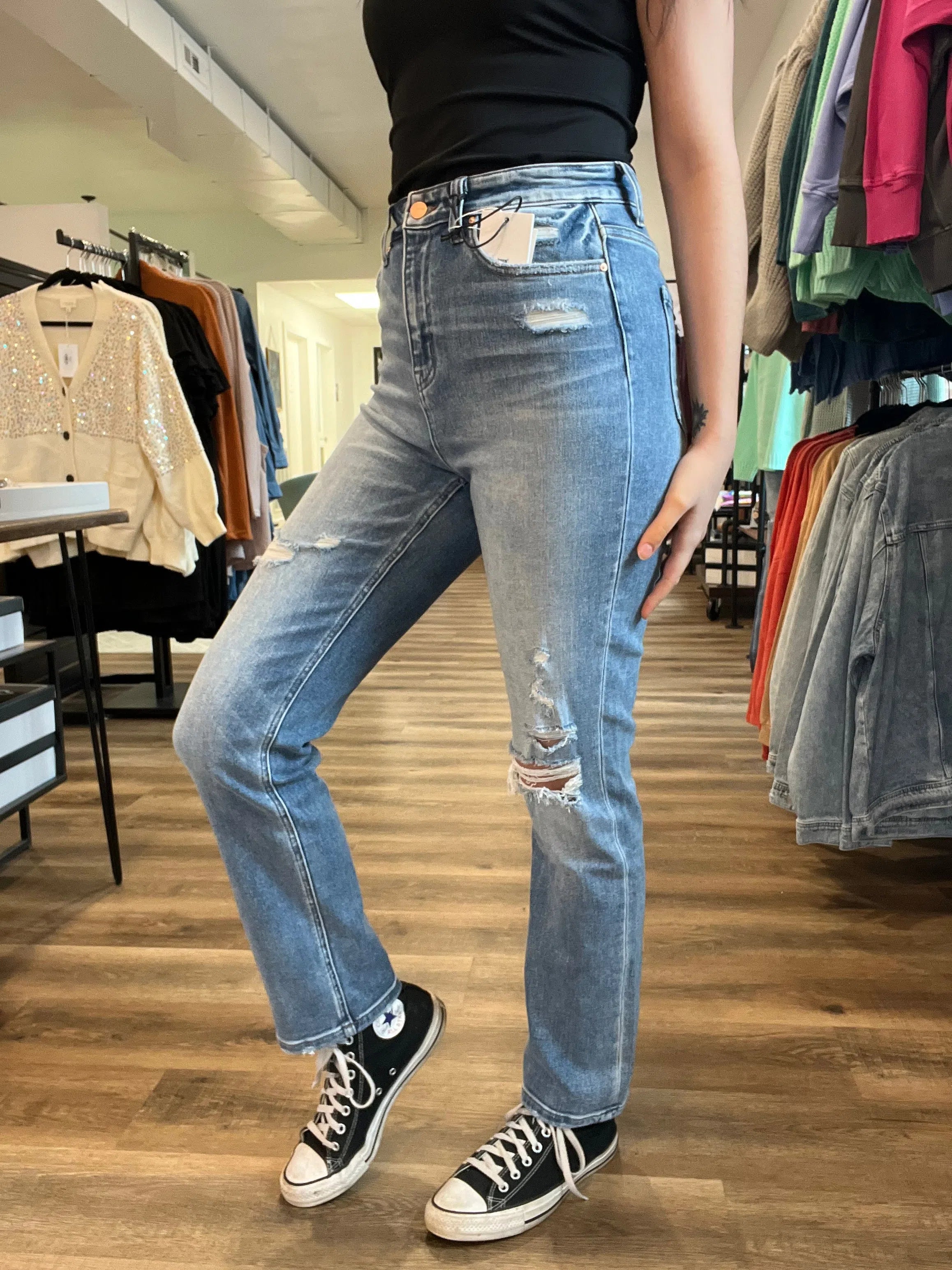 Shop Carsyn Super High Rise Straight Leg Jeans | Mica Denim-Jeans at Ruby Joy Boutique, a Women's Clothing Store in Pickerington, Ohio