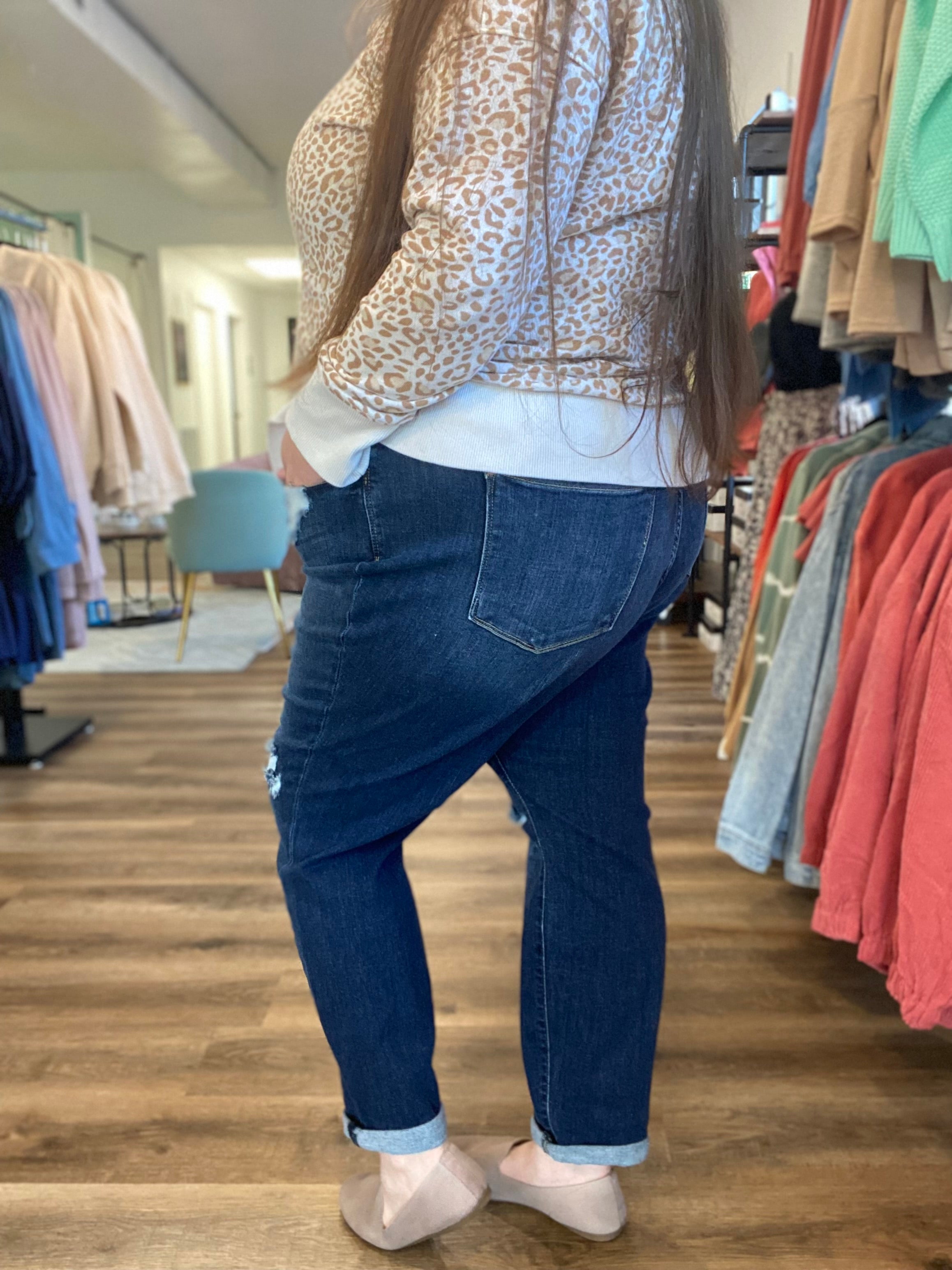 Shop Cassey Cuffed Boyfriend Jeans | Judy Blue-Denim at Ruby Joy Boutique, a Women's Clothing Store in Pickerington, Ohio