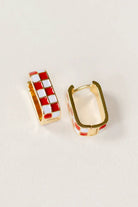 Shop Checkered Oval Hoop Earrings-Crimson at Ruby Joy Boutique, a Women's Clothing Store in Pickerington, Ohio