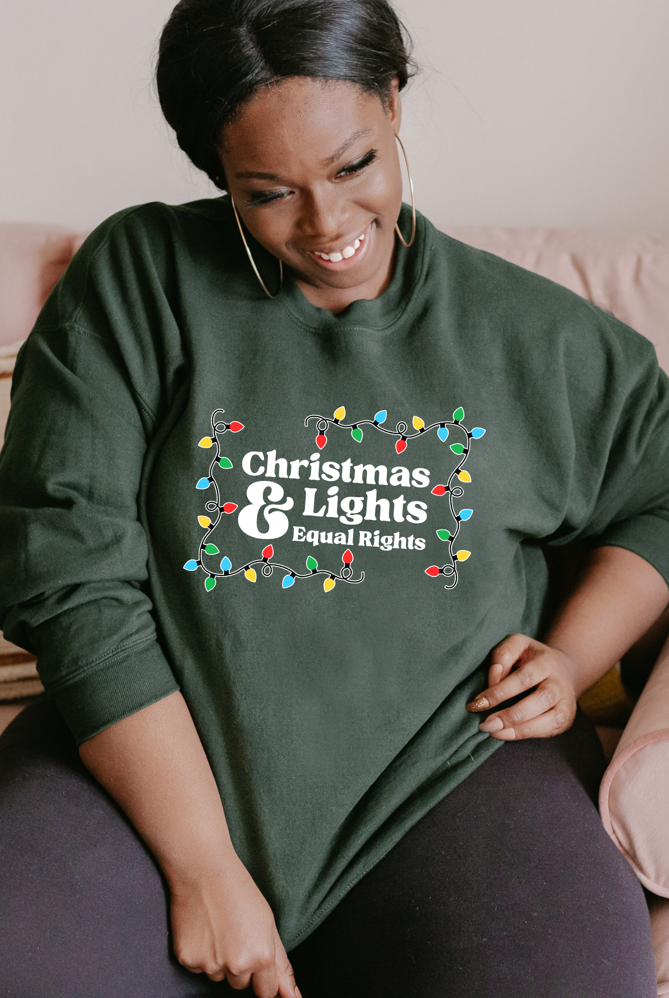Shop Christmas Lights and Equal Rights Graphic Top- at Ruby Joy Boutique, a Women's Clothing Store in Pickerington, Ohio