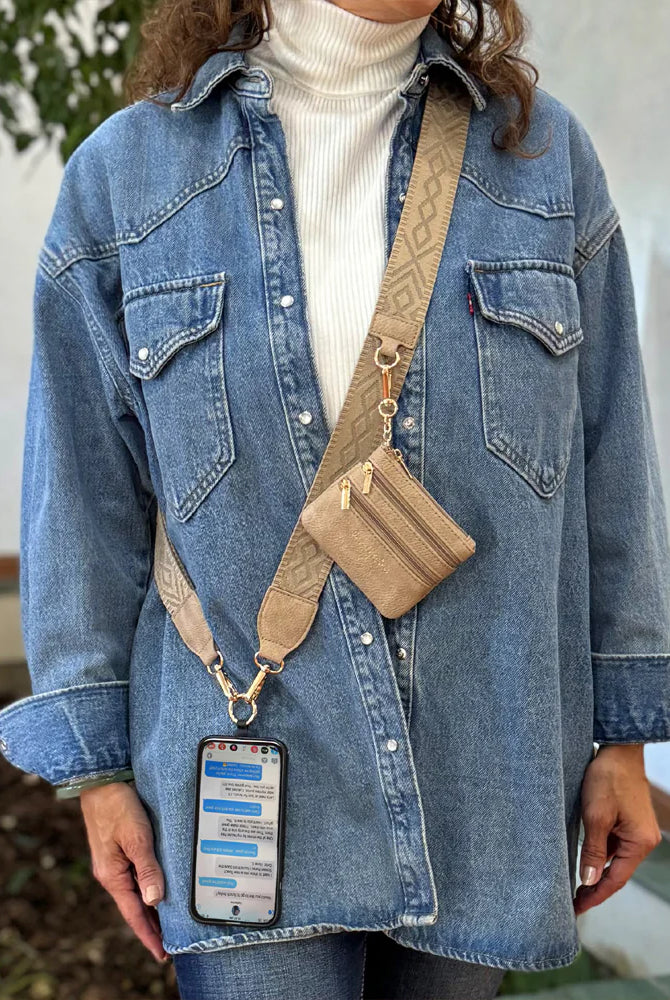 Shop Clip & Go Strap with Zippered Pouch | Save The Girls-Camel at Ruby Joy Boutique, a Women's Clothing Store in Pickerington, Ohio