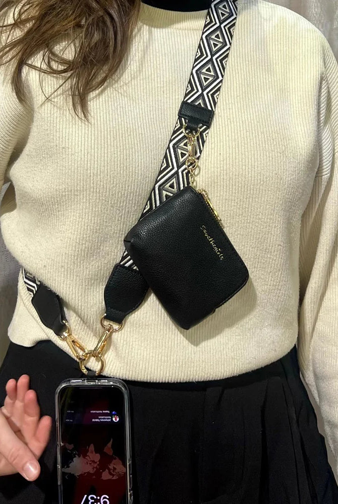 Shop Clip & Go Strap with Zippered Pouch | Save The Girls-Diamond Pattern Black at Ruby Joy Boutique, a Women's Clothing Store in Pickerington, Ohio
