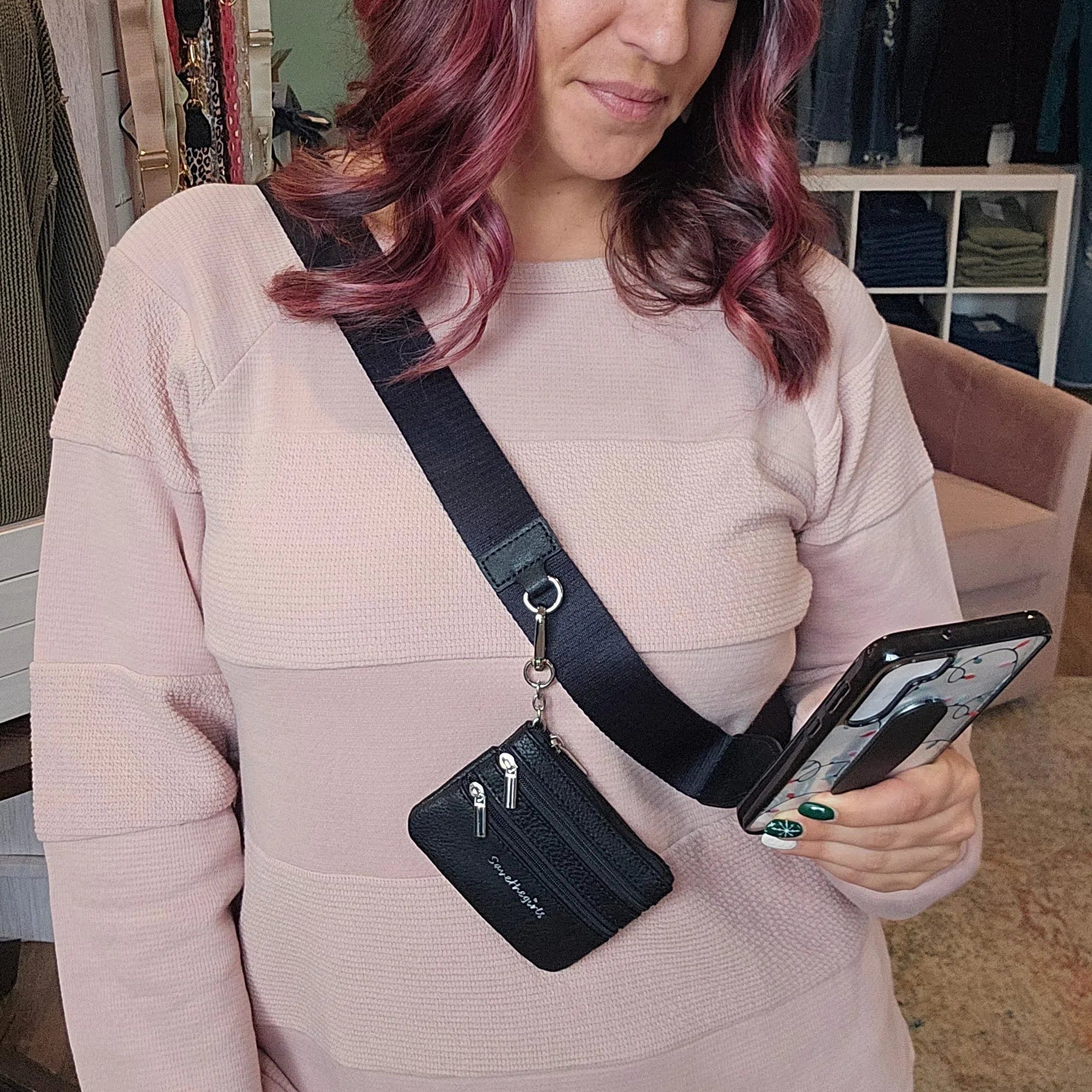 Shop Clip & Go Strap with Zippered Pouch | Save The Girls-Cell Phone Strap at Ruby Joy Boutique, a Women's Clothing Store in Pickerington, Ohio
