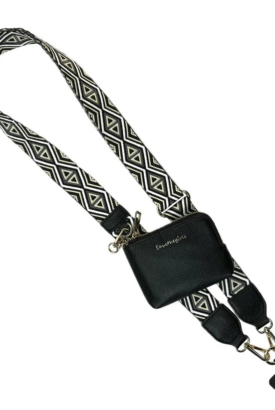 Shop Clip & Go Strap with Zippered Pouch | Save The Girls-Diamond Pattern Black at Ruby Joy Boutique, a Women's Clothing Store in Pickerington, Ohio