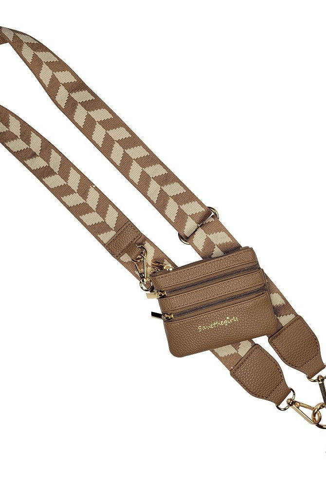 Shop Clip & Go Strap with Zippered Pouch | Save The Girls-Brown & Cream Chevron at Ruby Joy Boutique, a Women's Clothing Store in Pickerington, Ohio