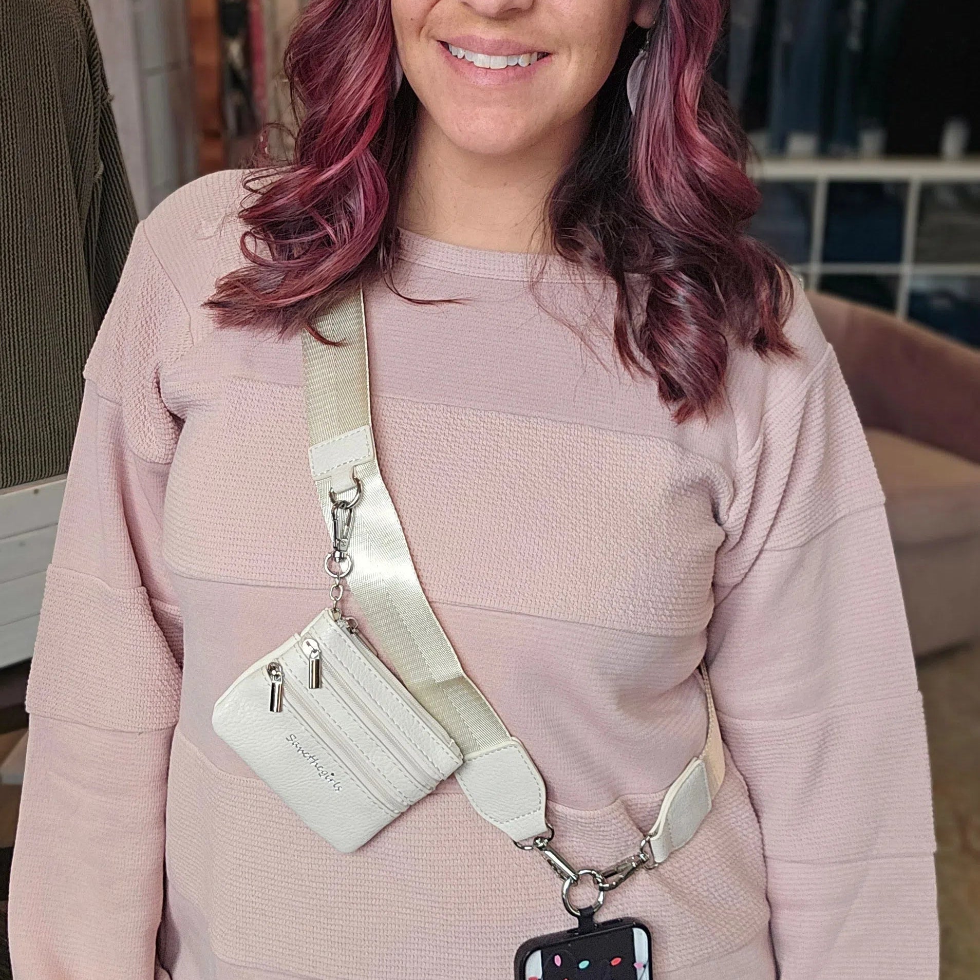 Shop Clip & Go Strap with Zippered Pouch | Save The Girls-Cell Phone Strap at Ruby Joy Boutique, a Women's Clothing Store in Pickerington, Ohio